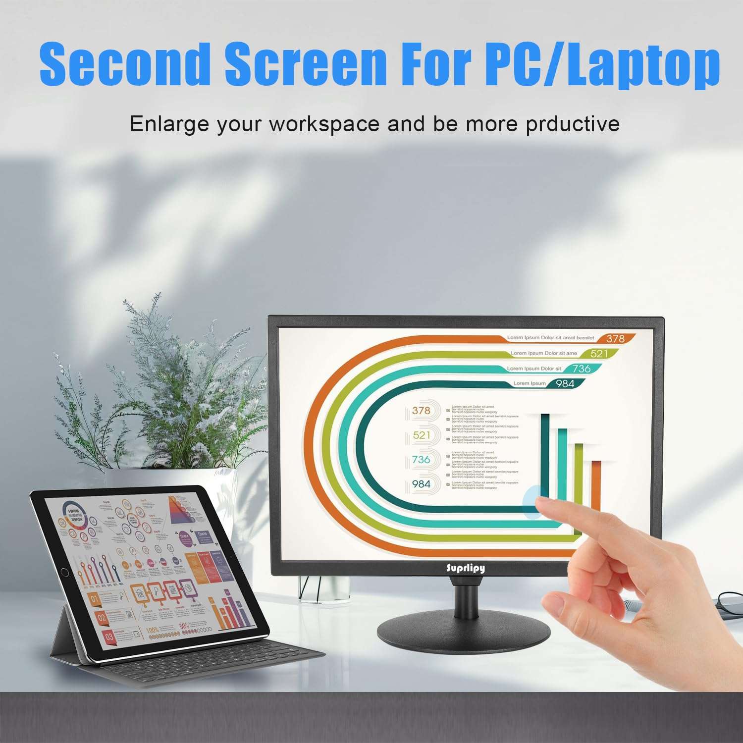 Suprlipy 19 Inch Touch Screen Monitor 1440x900 Support HDMI VGA AV USB BNC, 10 Points Capacitive Touch TFT LED Monitor for Laptop PC Xbox PS5/PS4 Switch POS Systems Built-in LounSpeakers 4