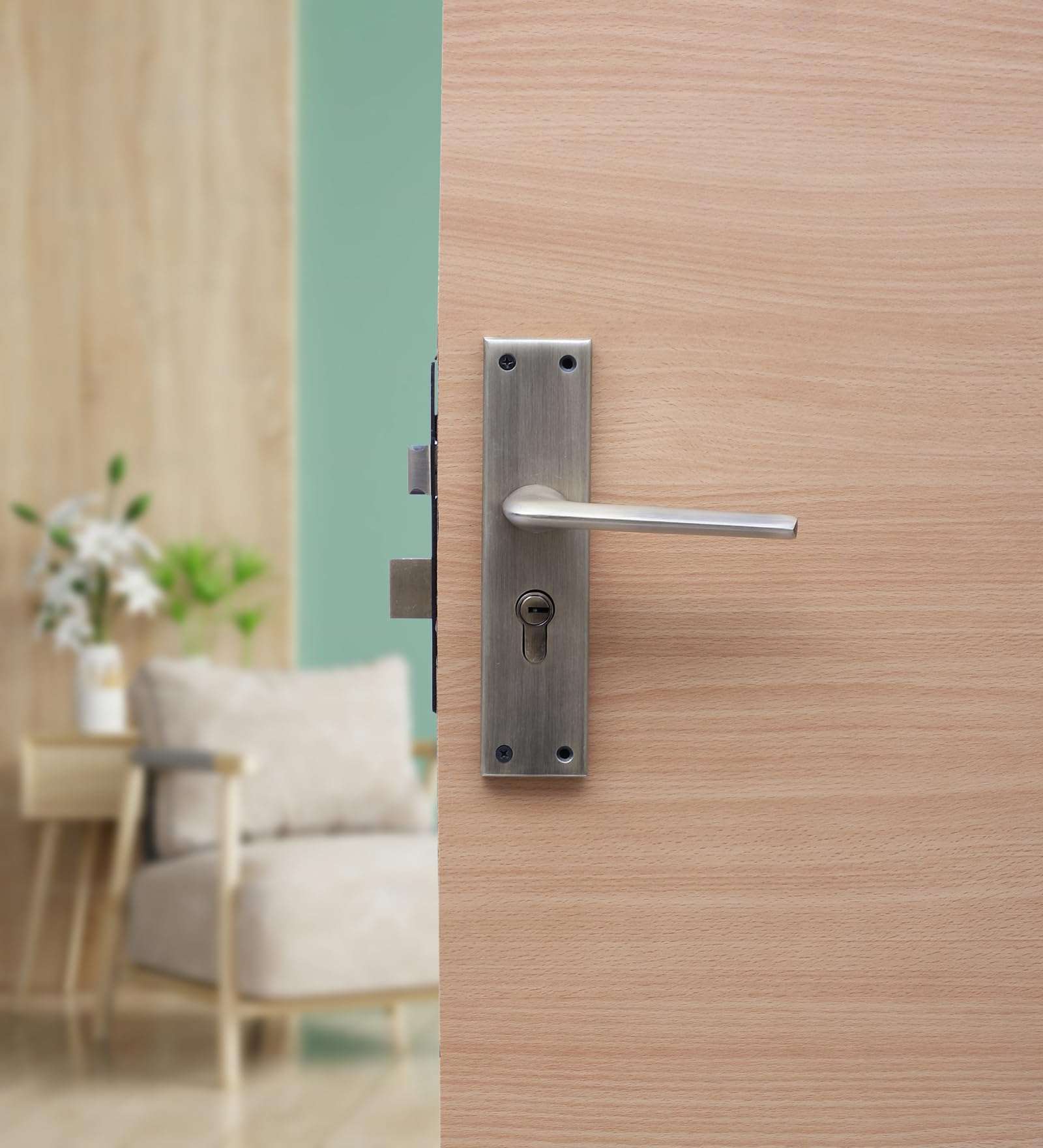 Two Moustaches 5 Inches Antique Brass Matt Finish Aluminium Mortise Lock Door Handles Plate Set, Door Handles for Main Door, Handle Locks for Bedroom/Bathroom, Complete Mortise Lock Set (with Lock)