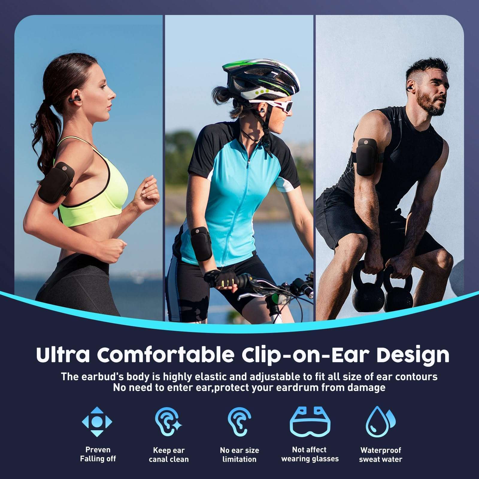 TUTGLOBAL Ear Buds Wireless Bluetooth Earbuds 5.3,Ultra Open Ear Earbuds,Clip on Headphones,Waterproof Sports Earphones Built-in Mic with Charging Case,Extra Armband Phone Holder,Aware of Surroundings 4