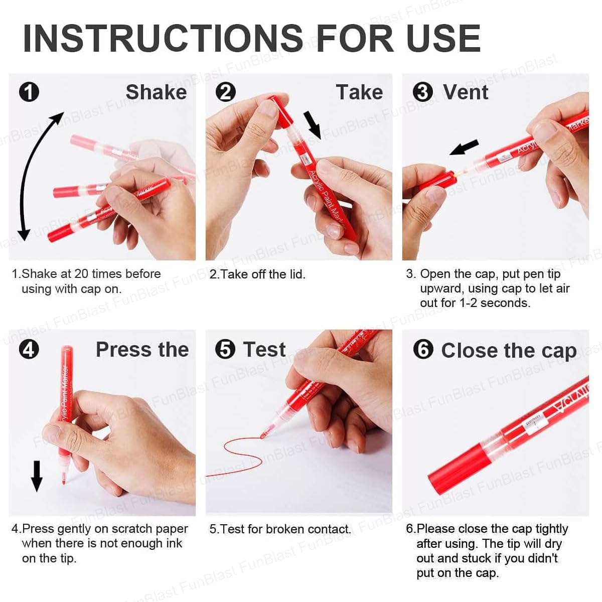 FunBlast 36 Colors Acrylic Color Markers for Art & Craft, Permanent Acrylic Paint Markers Ideal for Rock Painting, Canvas, Photo Album, Craft, School Project, Glass, Ceramic, Wood, Metal (36 Colors) 6