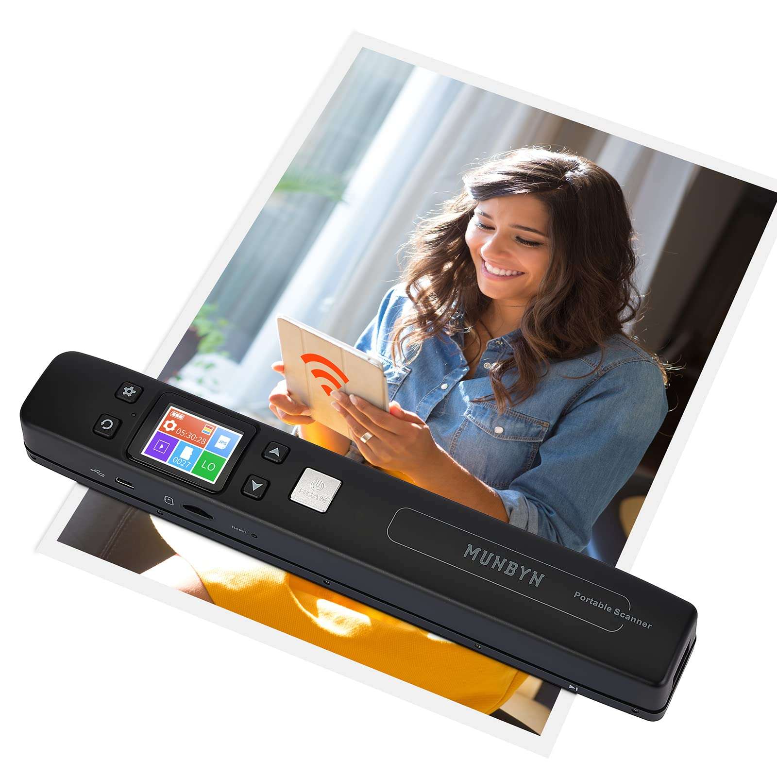 MUNBYN Portable Scanner, Photo Scanner for Documents, Pictures, Texts at 1050 DPI, Flat Scanning, Includes 16GB Card, Wand Document Reader with Wi-Fi or USB for Uploading to PC/Phone, No Driver Needed 1