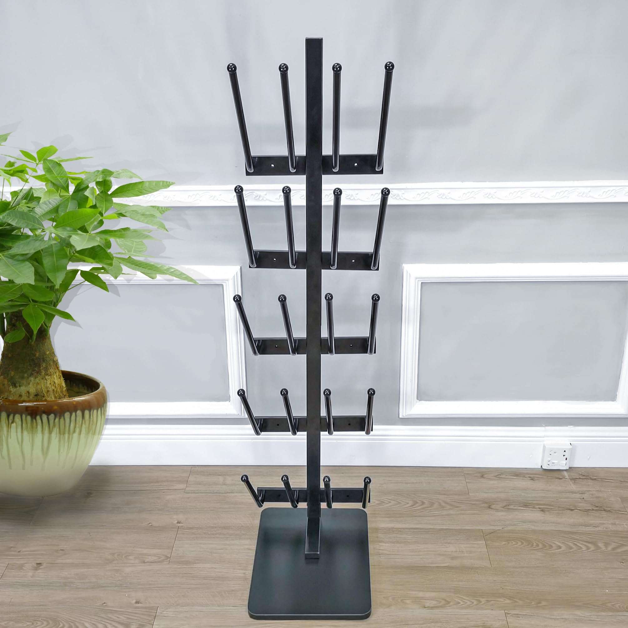 12.8X16X55.7" 10 Pairs Boots Shoes Rack 5 Tiers Boots Organizer Black, Floor Standing, or Use as 5 Wallmount Holders, or Hang Over The Door, Easy Assembly Video in Description 10159-NF 4