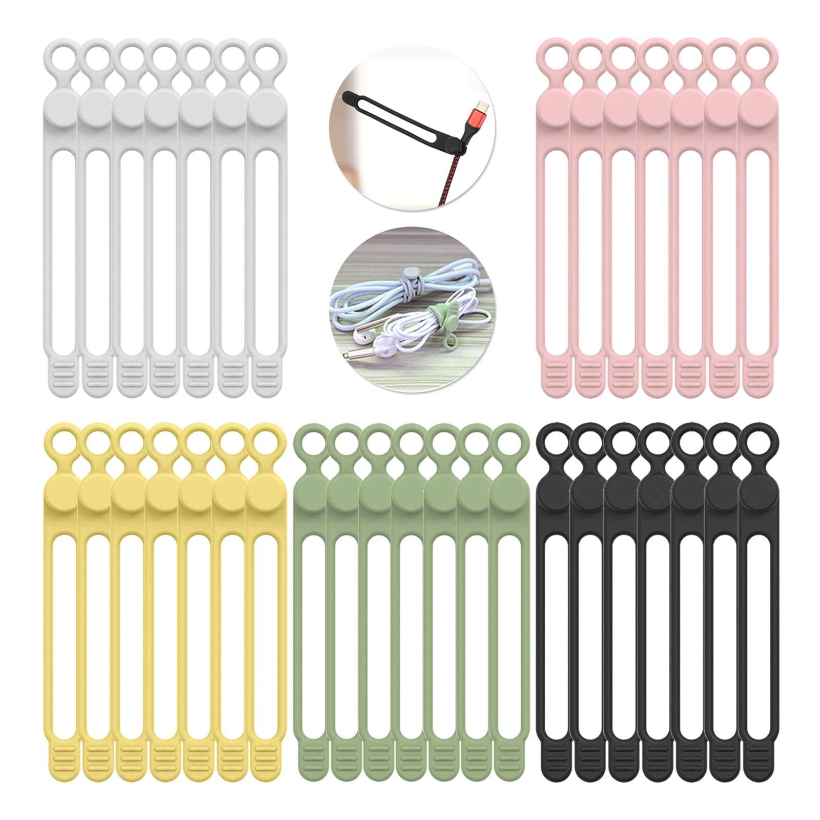 UMUST 35pcs Silicone Cable Ties,Reusable Cable Management Organizer, Wire Ties，Travel Cord Ties，Cord Organizer for Bundling Cable Cords in Home,Office,Kitchen,School(5 Colors)