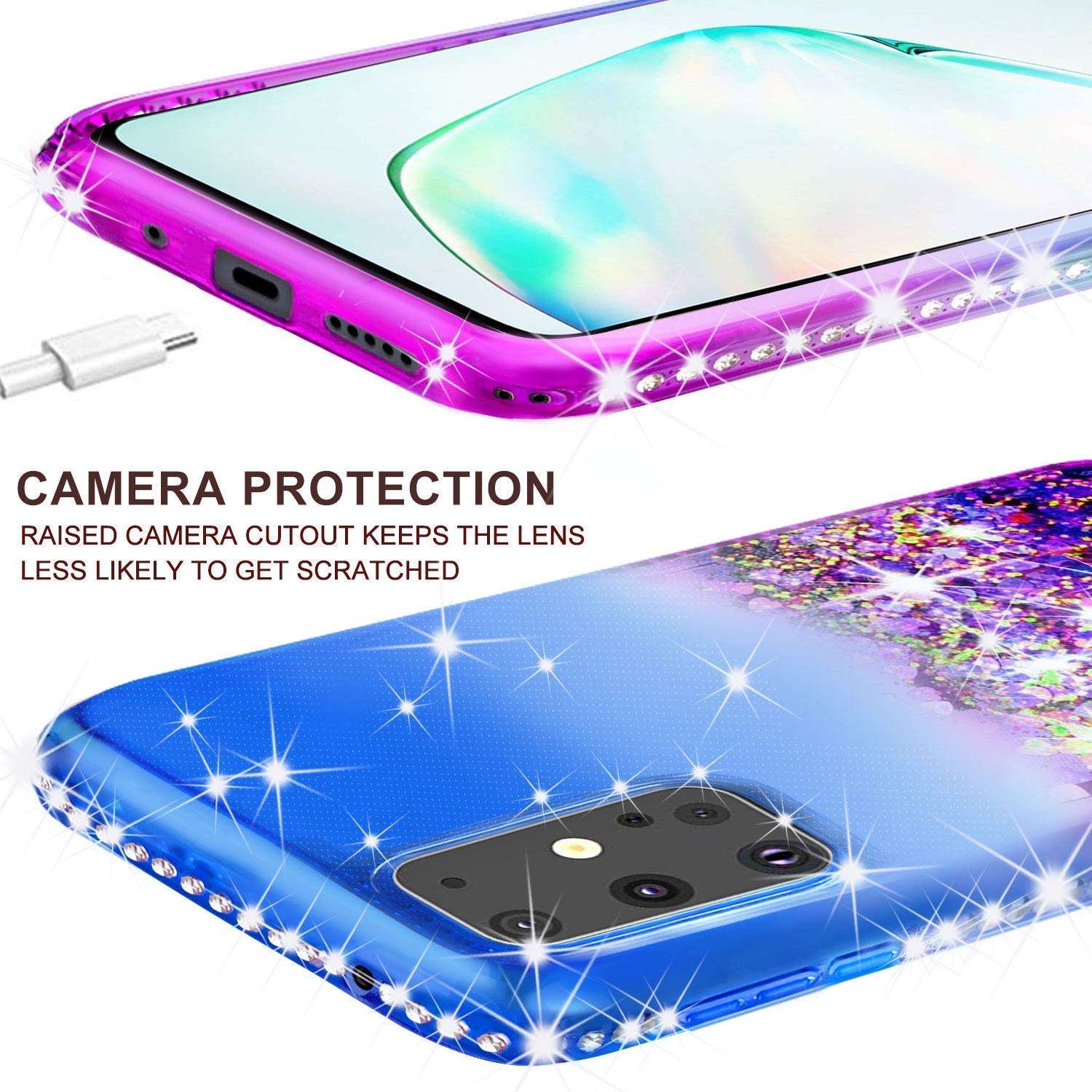 Galaxy Wireless Phone Case for Samsung Galaxy S20 Ultra 5G Case w/TPU Screen Protector Liquid Quicksand Glitter Cute Bling Girls Women [Shock Proof] - Purple/Blue 5