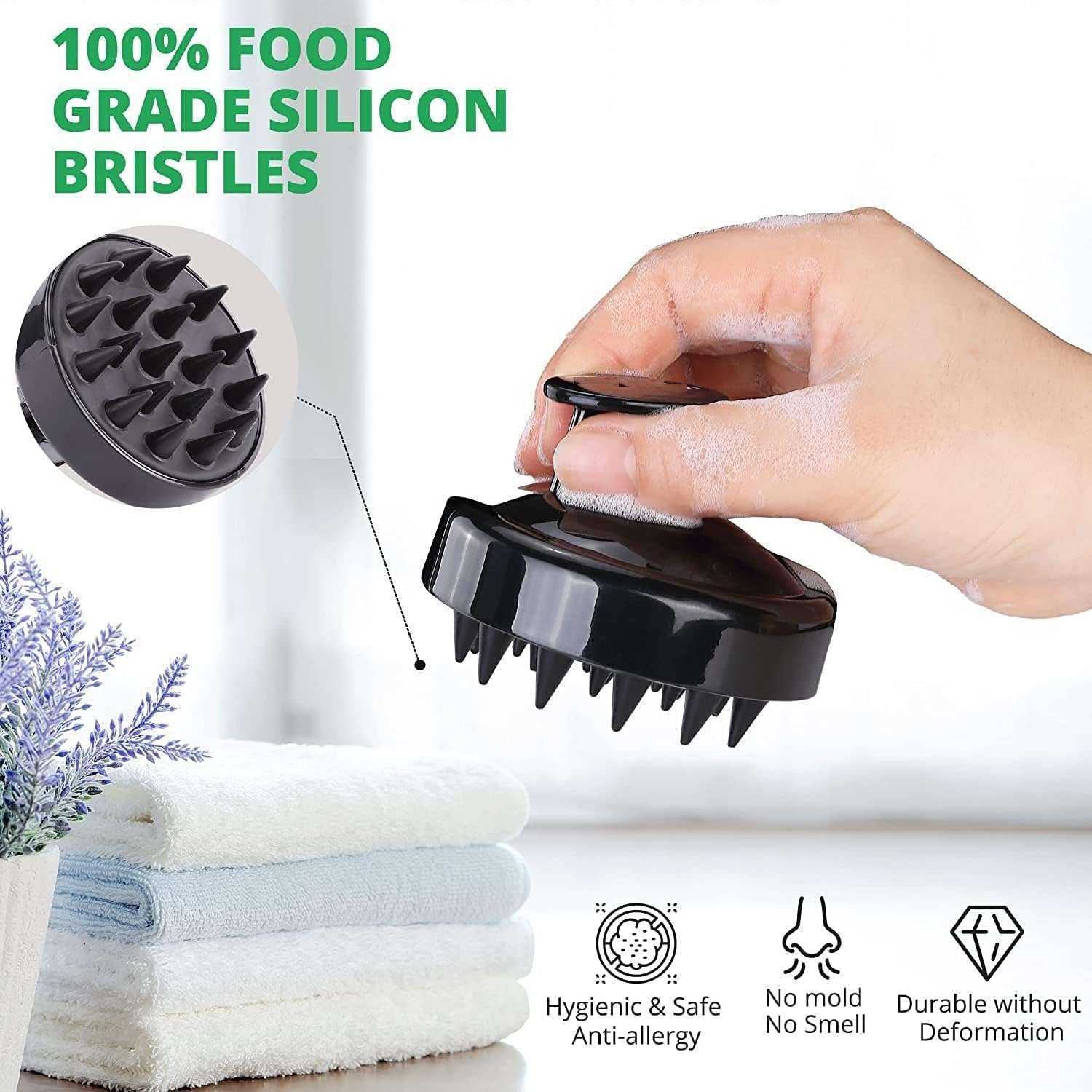 ANTIL'S 4-in-1 Soft Silicone Bath Brush Set | Long Handle Back Scrubber + Body Scrubber + Scalp Massager + Face Massager | Super Exfoliating & Lathering Shower Brush | BPA-Free | For Men & Women | With Free 3 Hook 4