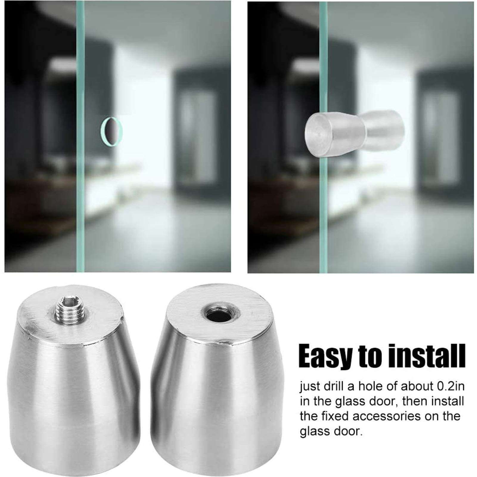 AWCPP Handles, 4Pcs Shower Room Door Knobs Stainless Steel Glass Door Handles Sn Round Bathroom Door Handle Door Lever Set 5