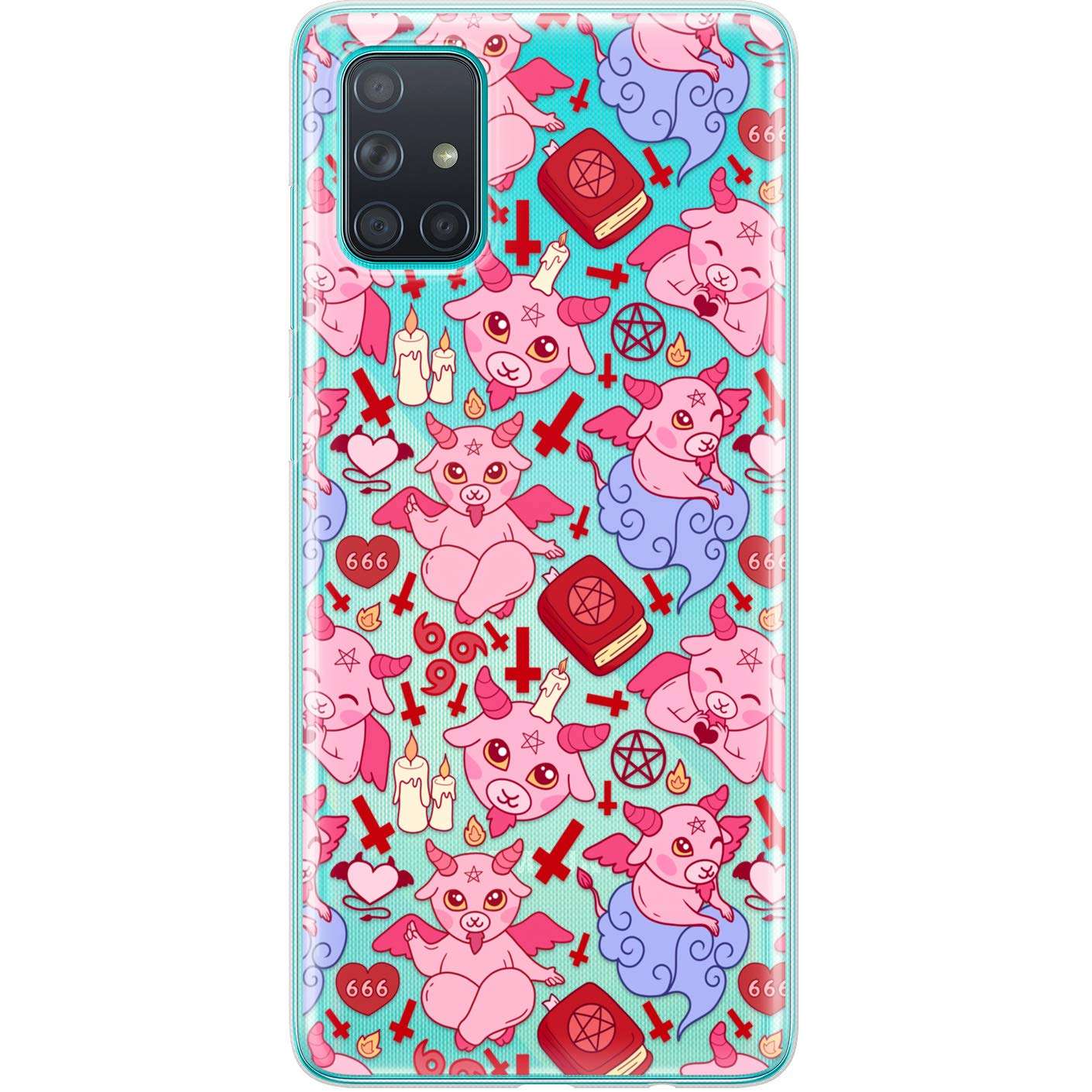 Lexary Altern TPU Case Compatible with Samsung Galaxy A72 A71 5G A70 A51 A50 A20 A11 A01 Occult Print Kawaii Satan Protective Slim Cute Baphomet Silicone Cover Clear Flexible Latin Cross Baby phh354 4