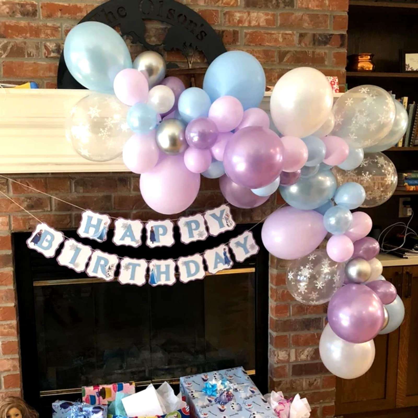 Frozen Balloon Garland Arch Kit, 103Pcs Pearl Purple Blue White Metallic Silver Snowflake Latex Balloons Garland for Christmas Winter Wonderland Theme Princess Birthday Baby Shower Party Decorations 4