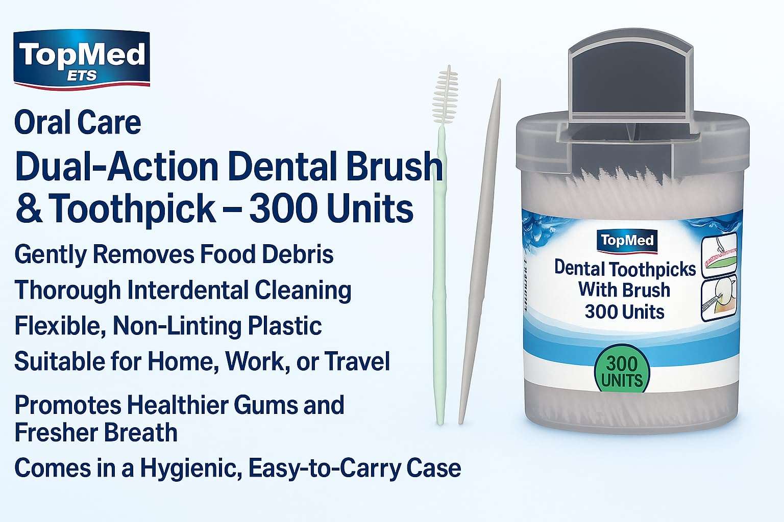 TOPMED ETS Oral Care Dental Brush Teeth Pick Plastic Teeth Floss Toothpick, Interdental Brush (300 Count 1 Box) 4