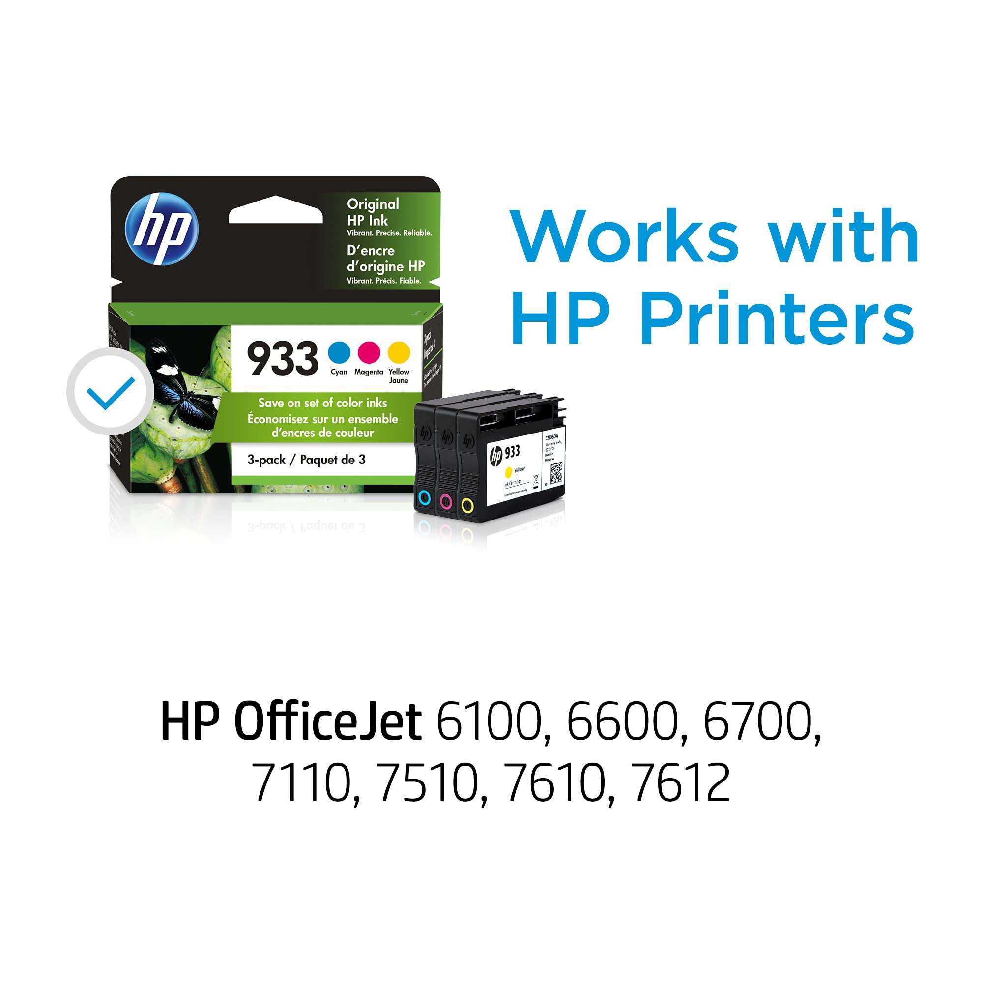 HP 933 Cyan, Magenta, Yellow Ink Cartridges for HP Printers | Works with Printer Series: OfficeJet 6100, 6600, 6700, 7110, 7510, 7610 | N9H56FN 2
