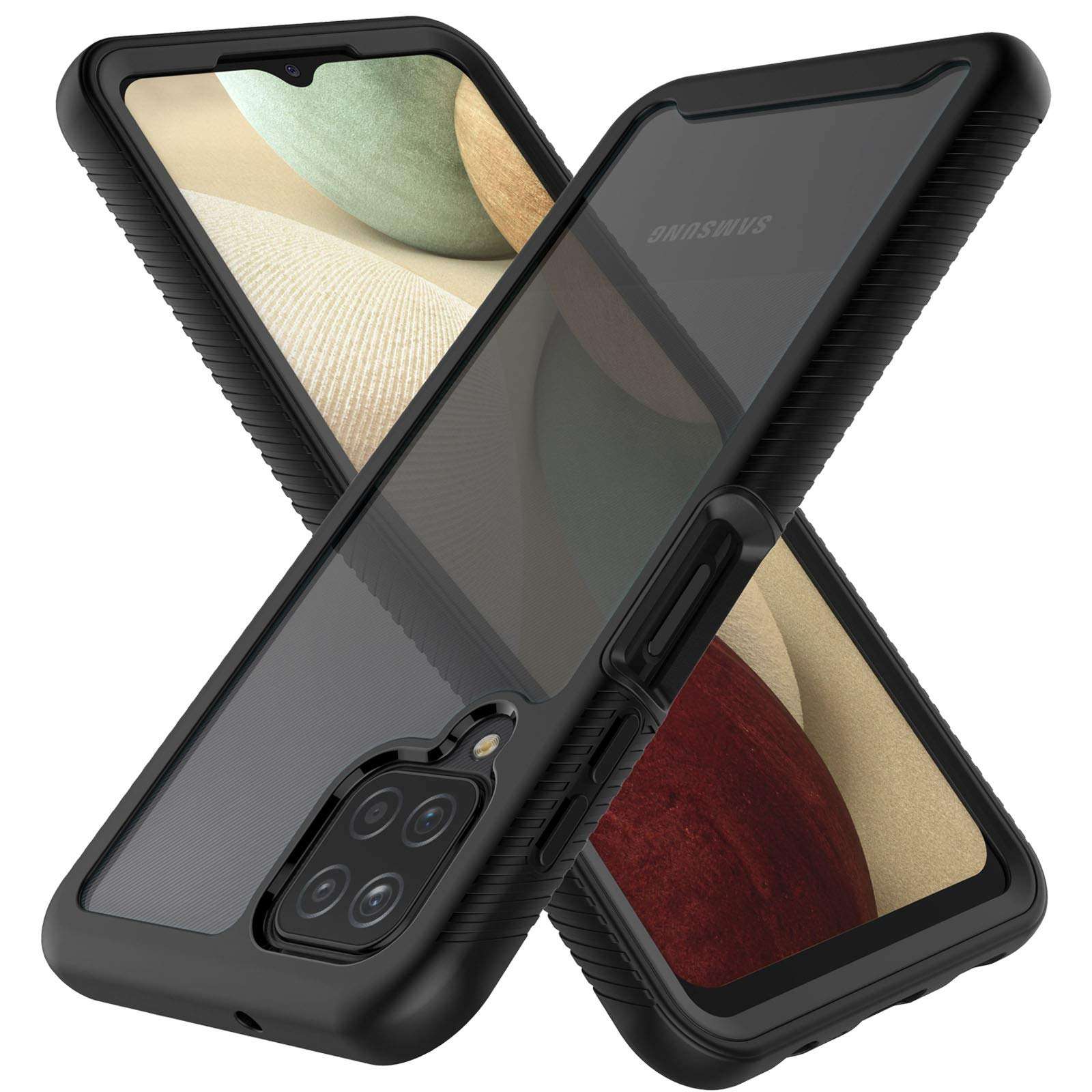 Galaxy A12 Case, Galaxy A12 5G Clear Case, Tekcoo [Tduke] Shock Absorbing Scratch Resistant Full Body Sturdy Cover Grip Plastic Bumper Transparent Protective Hard Cases for Samsung A12 [Black] 1