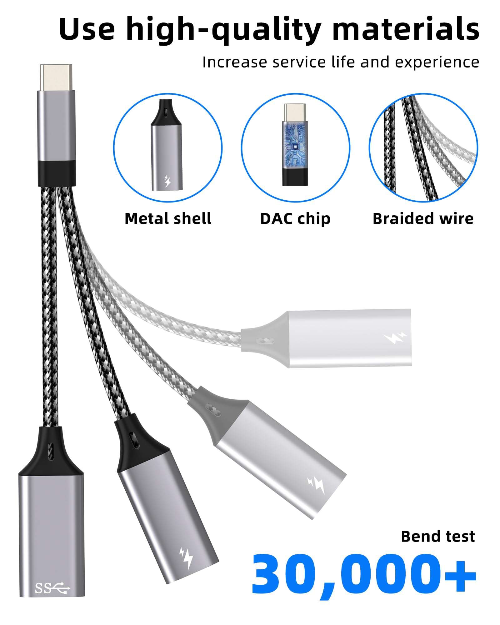 30w USB C Splitter for IPhone 16 15 Pro Max for Apple Adapter(2in1)OTG Digital Camera Cable Charging Converter Phone Charger for IPad Data Card Reader Adaptador Dual Power Drive Compatible for Samsung 6
