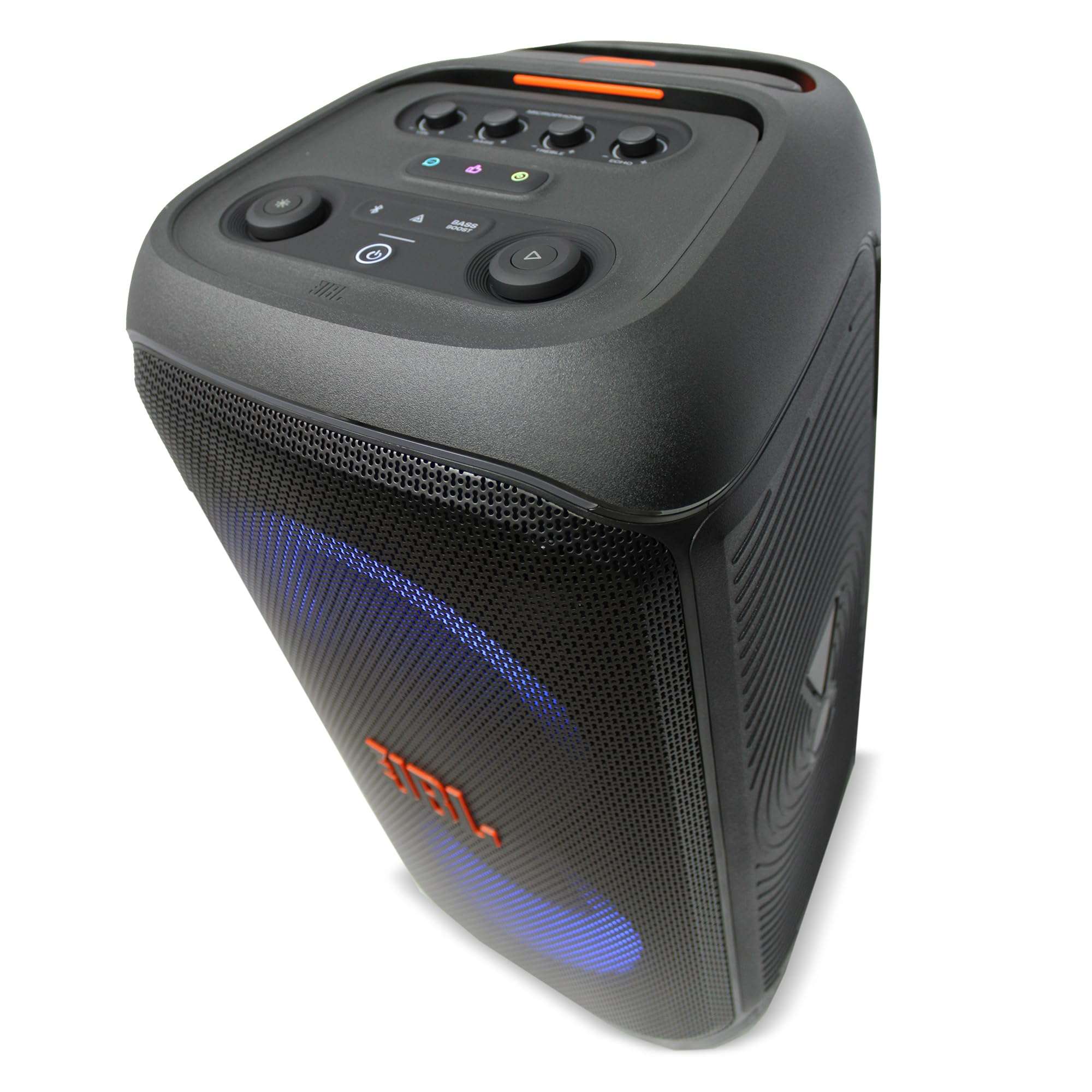 JBL PartyBox Stage 320 240W Portable Wireless Speaker, 18 Hour Battery, Splash Proof (JBLPARTYBOX320AM) + Wireless Two Microphone System with Receiver + AUX Cable + Microfiber Cloth 5