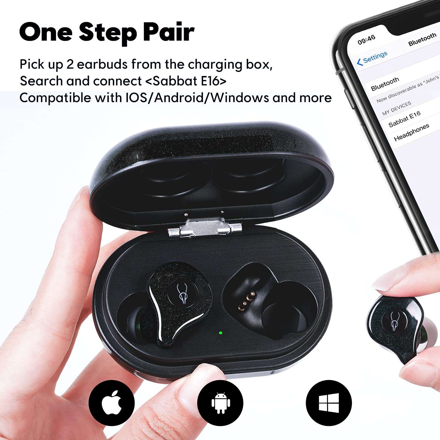 True Wireless Earbuds, Sabbat E16 Bluetooth 5.2 Headphones with Immersive HiFi Stereo Sound, APTX Deep Bass CVC8.1 Noise Cancelling Built-in Mic TWS Ear Buds Headset with Game Mode Wireless Charging 3