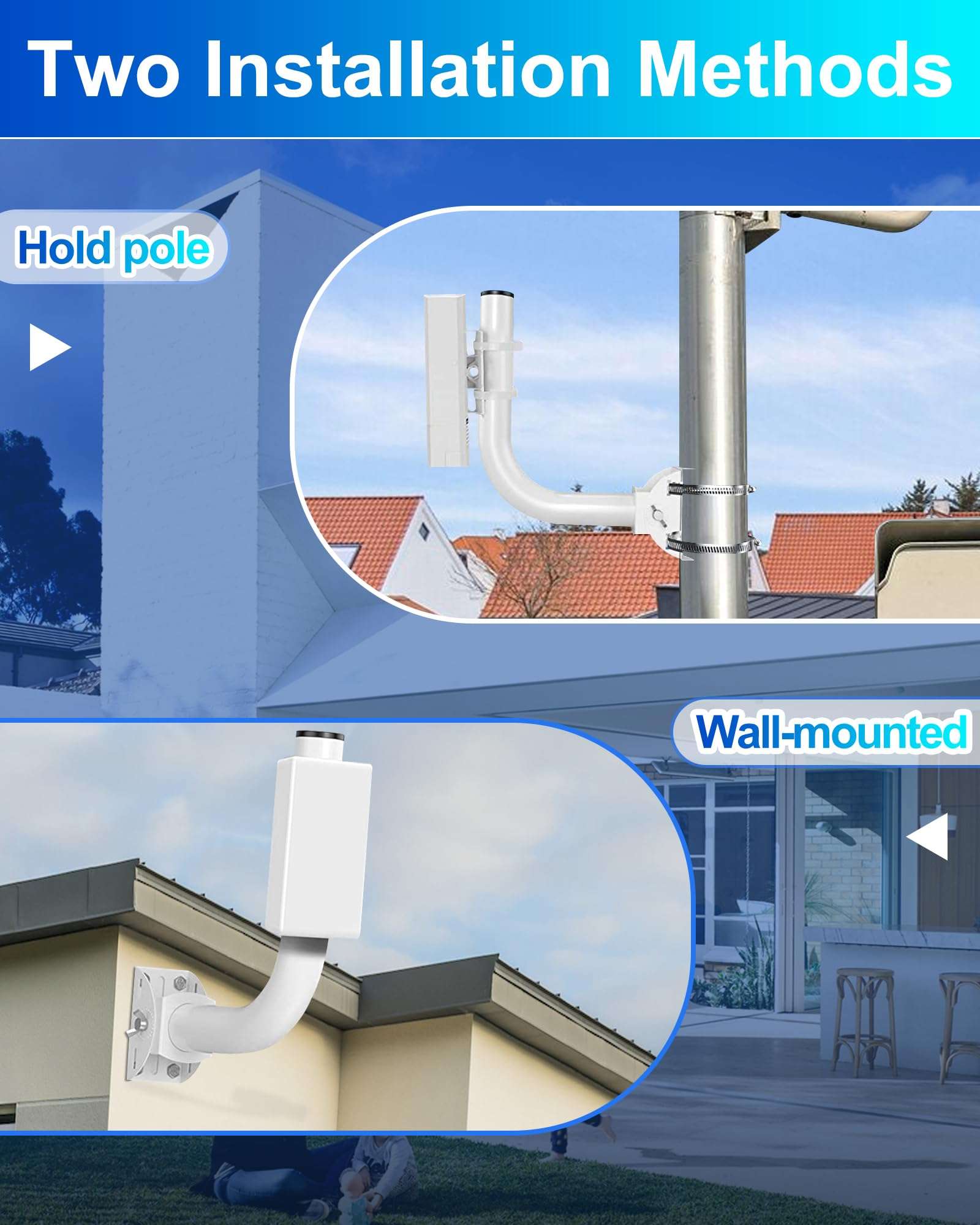 Wireless Bridge Mount Bracket - Universal Antenna Pole Mount Bracket, 11" Adjustable J Mount Mast Kit for Weather Station, TV, Yagi, Signal Booster, Outdoor WiFi Wireless Bridge, Access Point Mounting 3