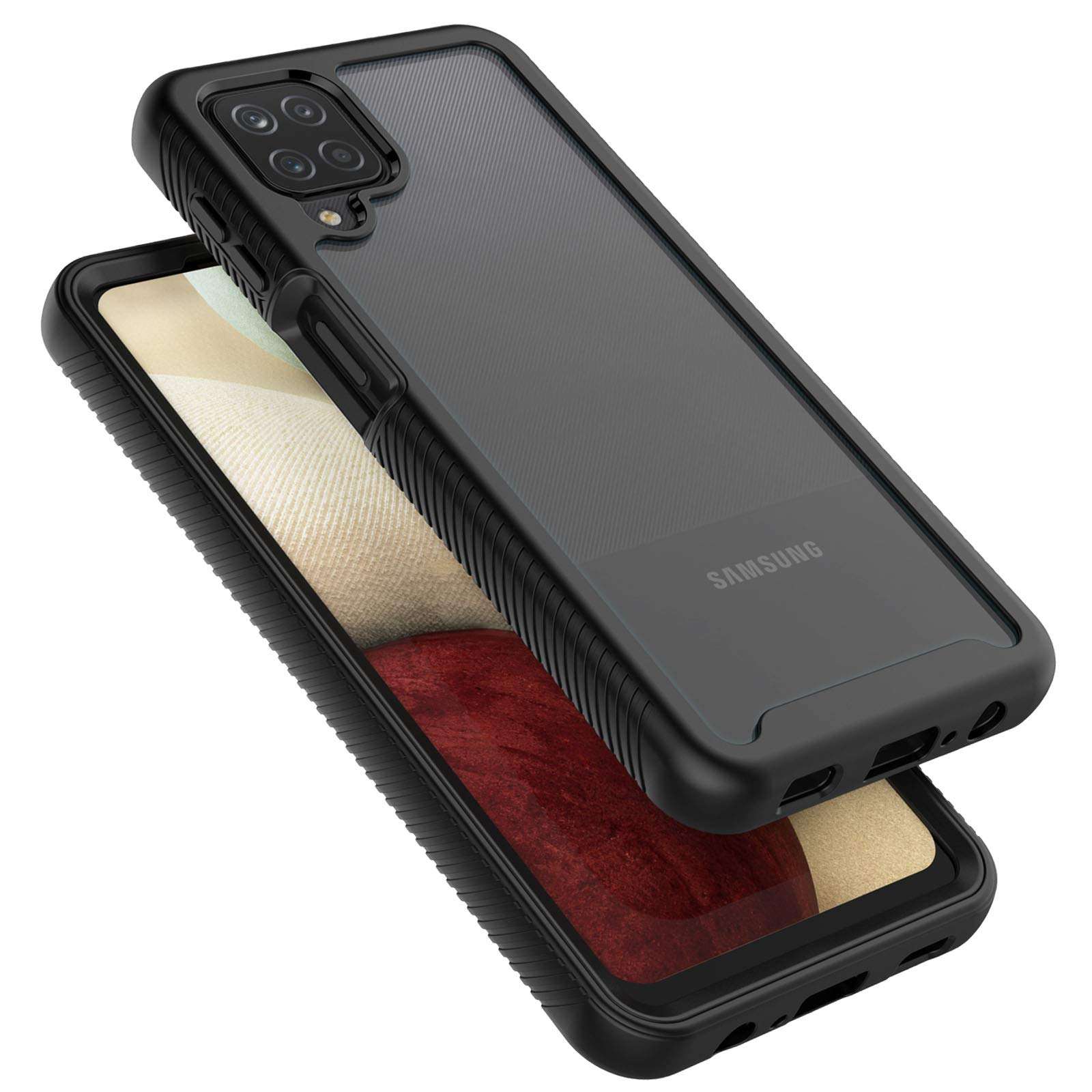 Galaxy A12 Case, Galaxy A12 5G Clear Case, Tekcoo [Tduke] Shock Absorbing Scratch Resistant Full Body Sturdy Cover Grip Plastic Bumper Transparent Protective Hard Cases for Samsung A12 [Black] 4