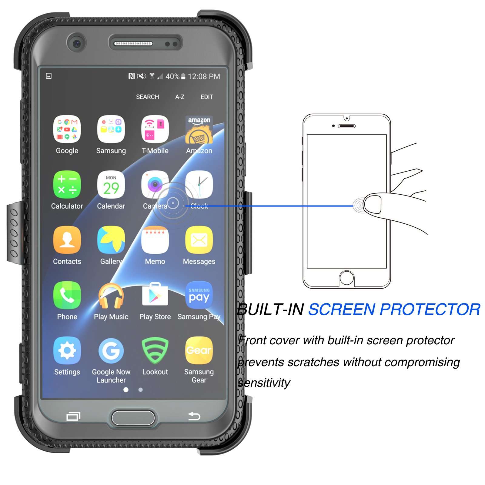 J3 Emerge / J3 Prime Case, for Samsung Galaxy J3 Mission / J3 Eclipse/Express Prime 2/ Amp Prime 2/ J3 Luna Pro Holster Clip, Tekcoo [TShell] [Gray] Locking Belt [Built-in Screen] Kickstand Cover 3