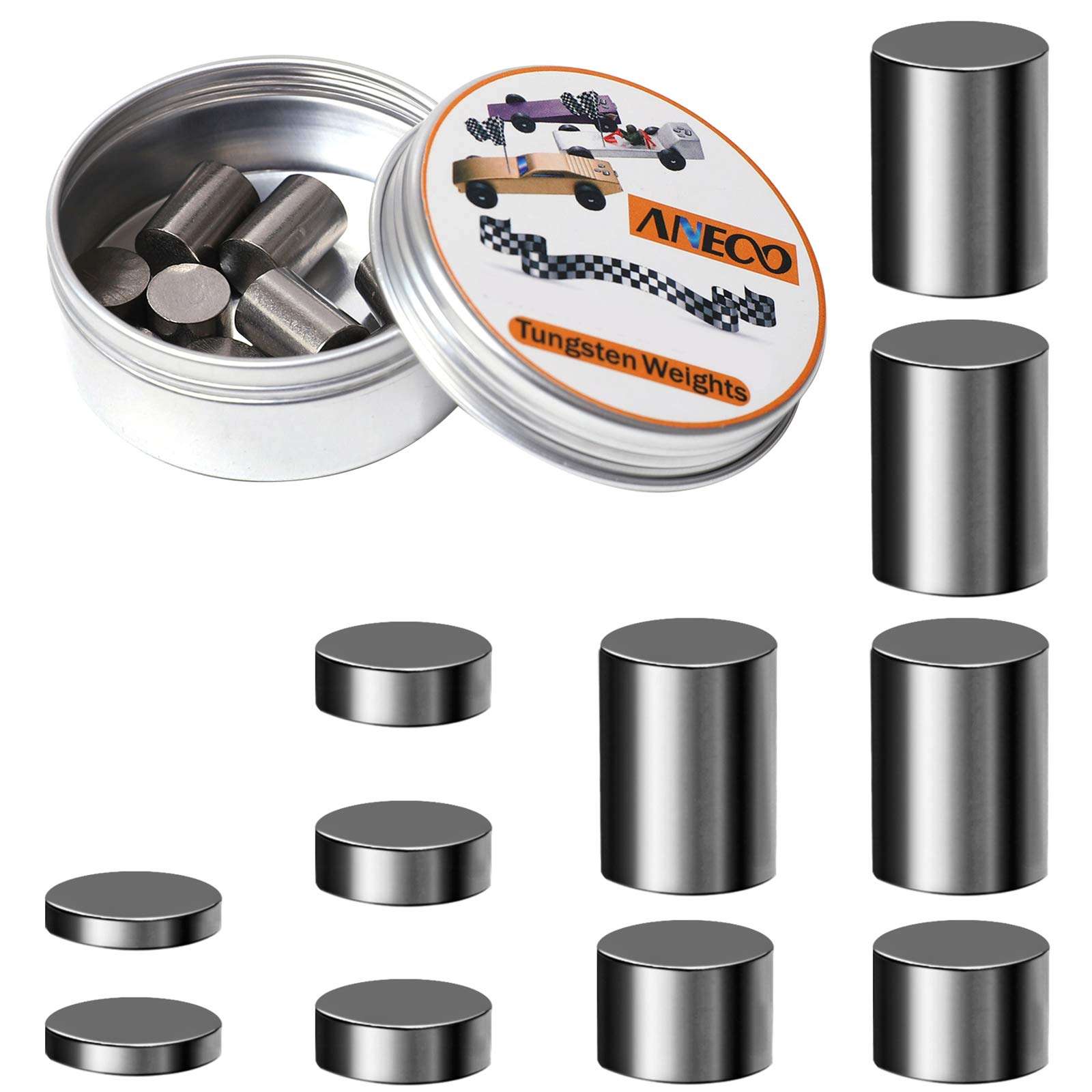 Aneco 3 Ounce Tungsten Weights 4 Sizes Cylinders Tungsten Weights Wooden Racing Weights to Increase The Speed of Wooden Racing Car 1