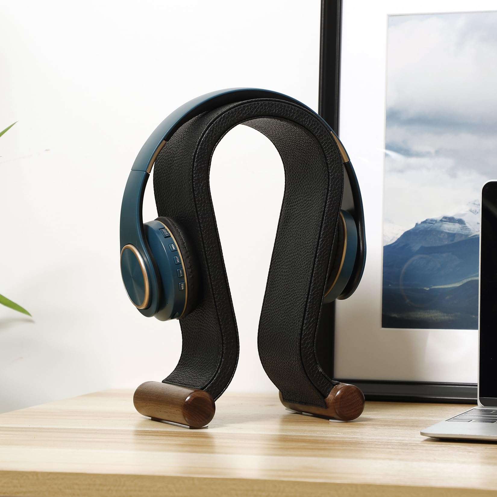 ONEGenug Wooden Headset Stand,Universal Earphone Hanger Holder for Gaming Headsets & DJ Studio Headphones Desktop Headphone Rack for All Headphone Size 6