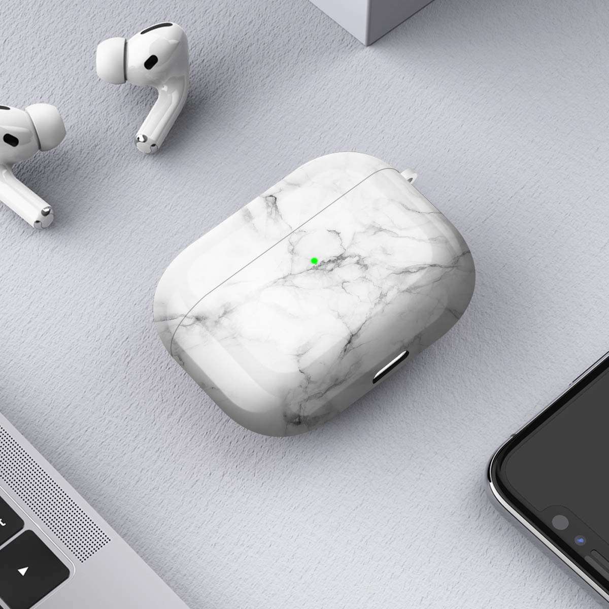 Maxjoy for AirPods Pro Case Cover, Marble White Air Pod Pro Case for Women Men Cute Protective Soft iPods pro Cover with Keychain Compatible with Apple AirPods Pro Charging Case 2019 6