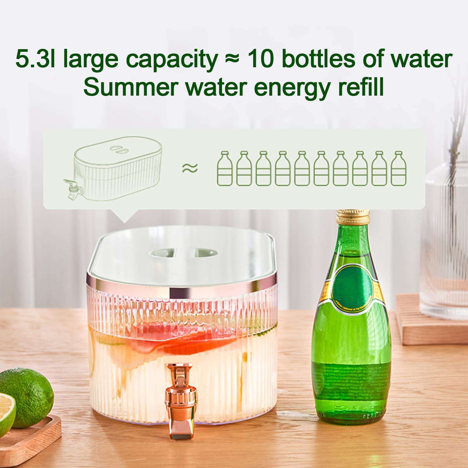 SLDHFE Drink Dispensers For Parties, Fridge Beverage Juice Drink Dispenser With Spigot, Plastic Water Container Despenseror for Milk Lemonade (1.4 Gallon) light green 4