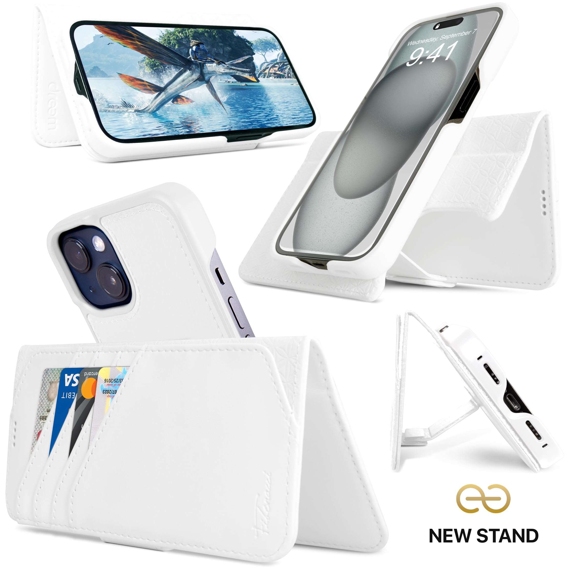 Dreem Bundle: Fibonacci Wallet-Case for iPhone 15 Plus with Om for Apple AirPods 3 Case [White] 3