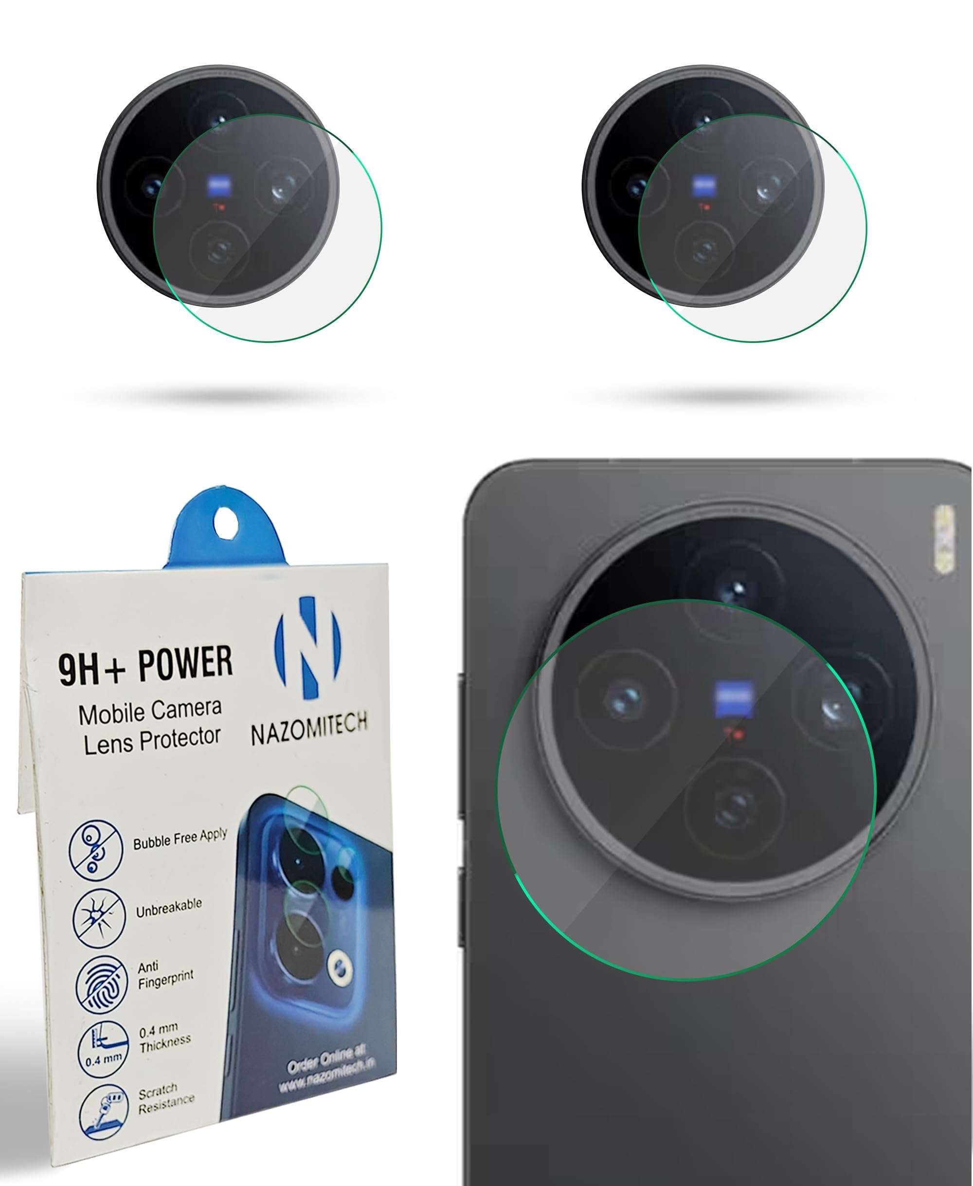 Nazomi Tech For Vivo X200T Back Camera Lens Screen Protector 3D Anti Shock/Anti-Scratch/Clear/Camera Tempered Glass (Pack of 3)