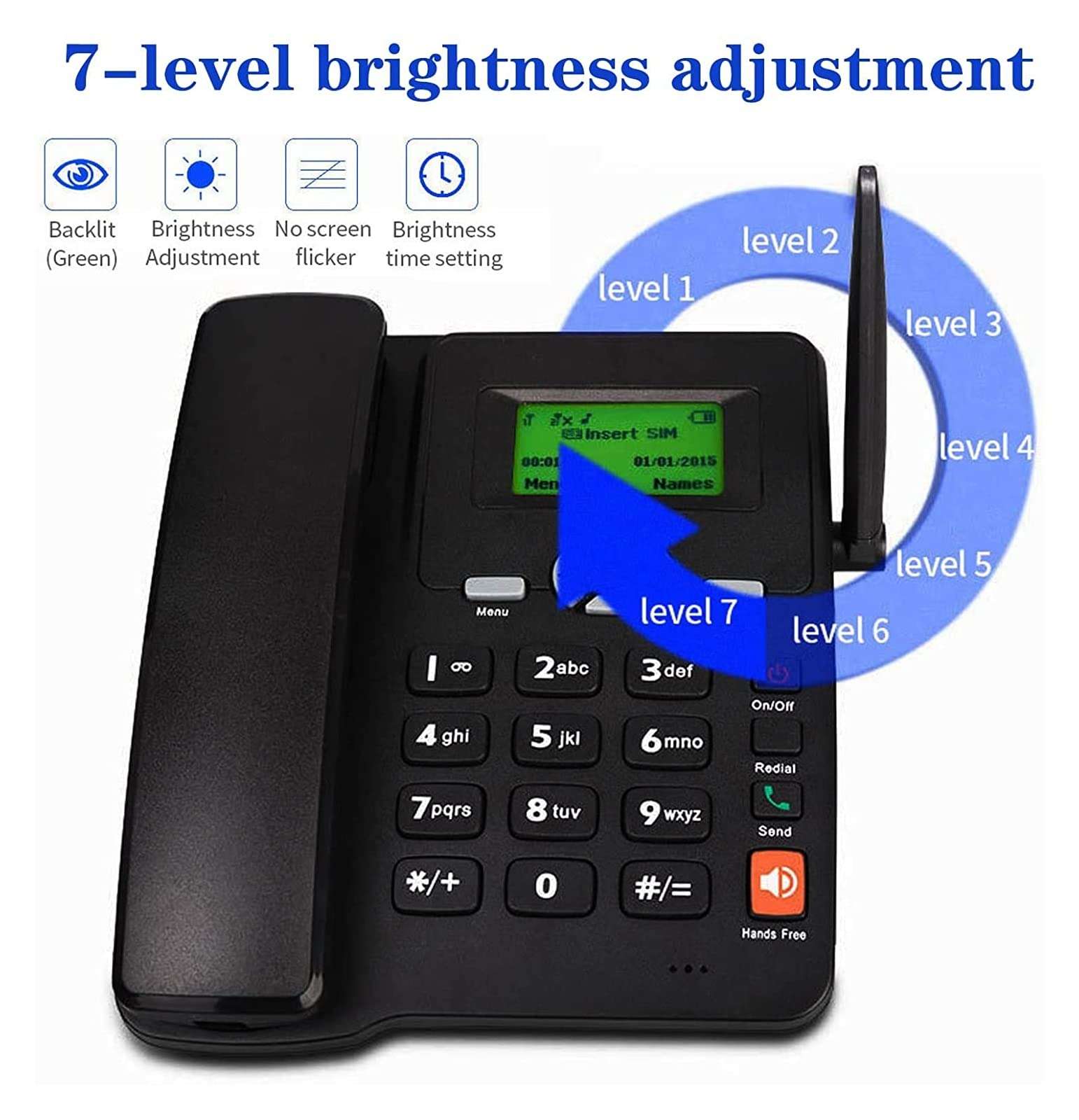 Landline Telephone Wireless Quad Band GSM Desktop Style Phone with SIM Card Slot, LCD Display Date/time/Signal Strength/Battery Capacity, for Hotel Landline Phones,Dual SIM, Black 3