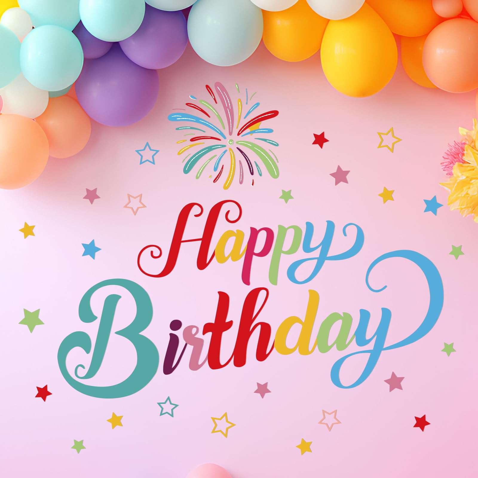 Memorywuu Happy Birthday Sign for Arch Backdrop with Fireworks and Star Happy Birthday Party Vinyl Decal Large Happy Birthday Backdrop Sticker for Balloon Arch Wall Decor (Rainbow Color) 1
