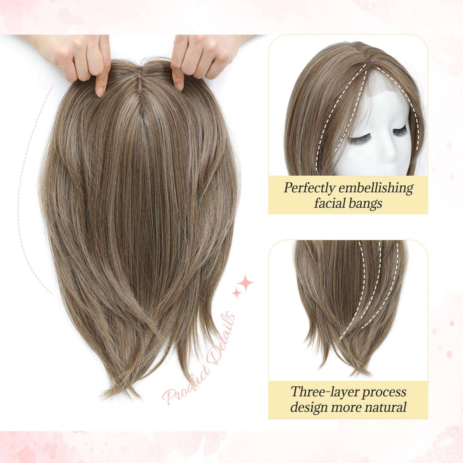 Ms Taj Hair Topper 12 Inch Hair Toppers for Women 6.5"x6.5" Large Base Synthetic Fiber Wiglets Ladies Natural Look Clip in Top Hairpiece, Lightweight Wiglet for Daily Wear 5