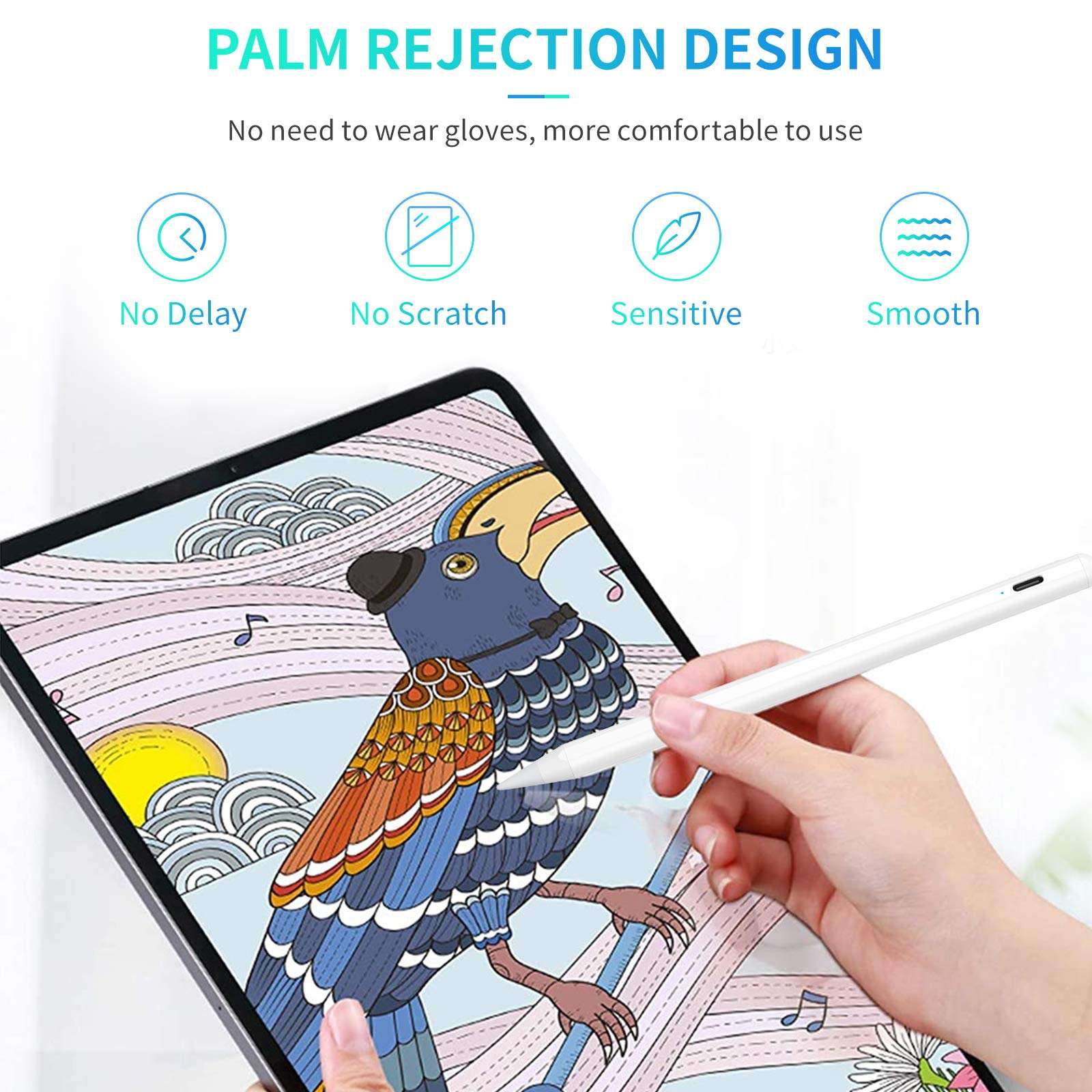 ECOBASIC Stylus Pen For Ipad With Palm Rejection&Fast Charging,Ipad Pencil Compatible With Apple Ipad Pro 11&12.9" (2018-2022)Ipad 10/9/8/7/6Th Gen,Ipad Air 3Rd/4Th/5Th Gen,Ipad Mini 5/6Th Gen,White 5