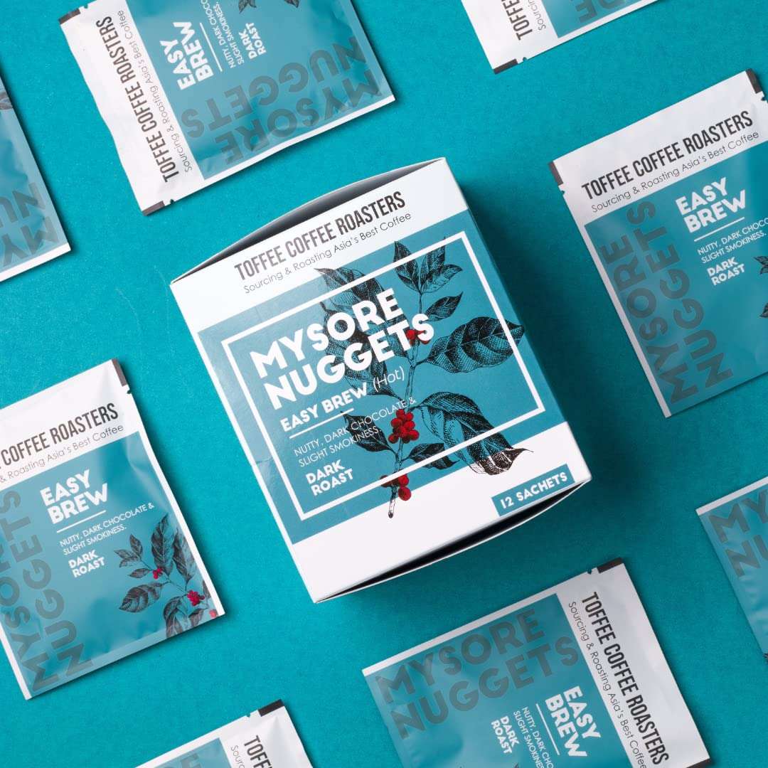 Toffee Coffee Roasters | Easy Brew (Hot Brew) Coffee | Mysore Nuggets | Pack of 24 | No Equipment Required | Easy to Brew Pour Over Coffee | Dark Roast | Coffee Notes: Dark Chocolaty, Nutty & Woody?