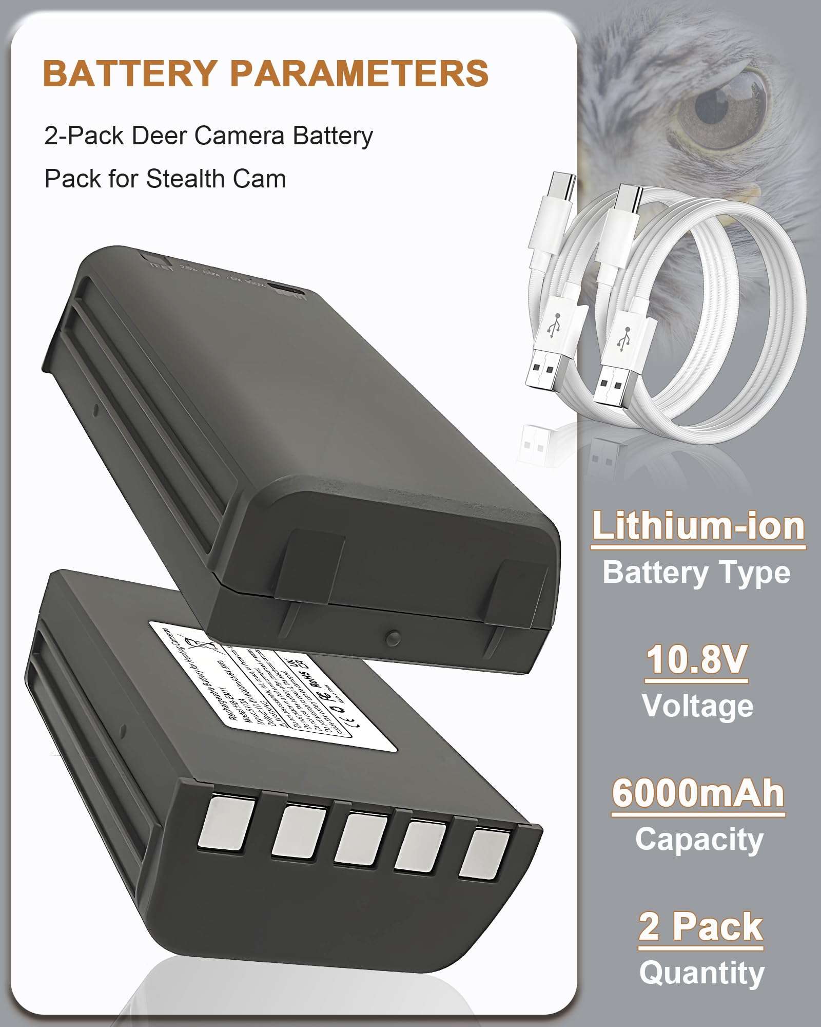 ROYEUEU Rechargeable Battery Pack for Stealth Cam: 2 Pack Lithium Batteries Replacement Compatible with Stealthcam Fusion Deceptor Connect Max Series Flashback Cellular Trail Camera 6