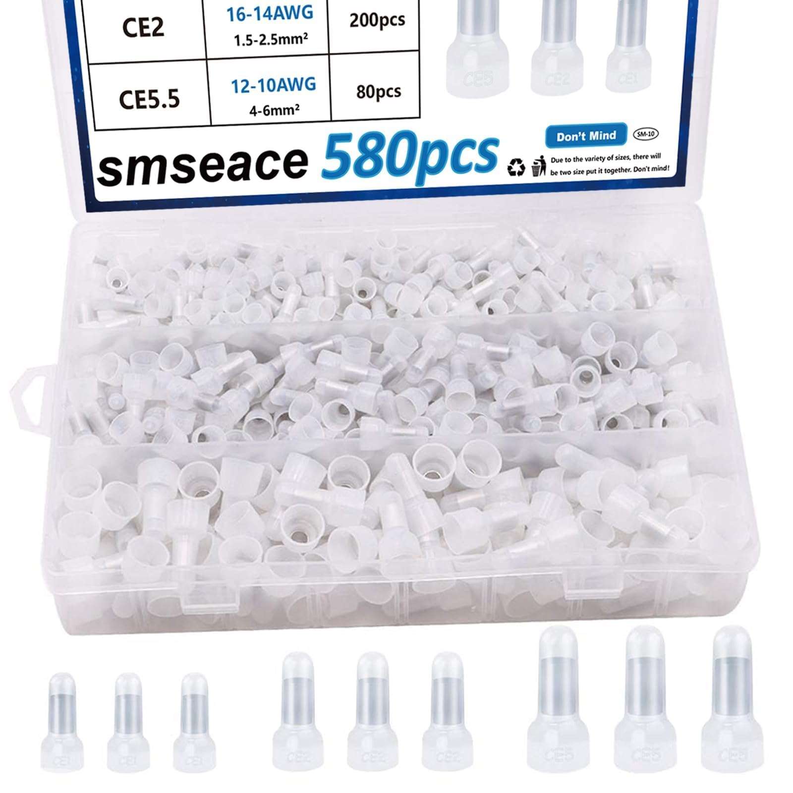 smseace 580Pcs Closed End Crimp Terminal 22-16,16-14,12-10AWG Wire End Caps Nylon Closed End Wire Connectors for Car,Audio,Electrical Equipment 1