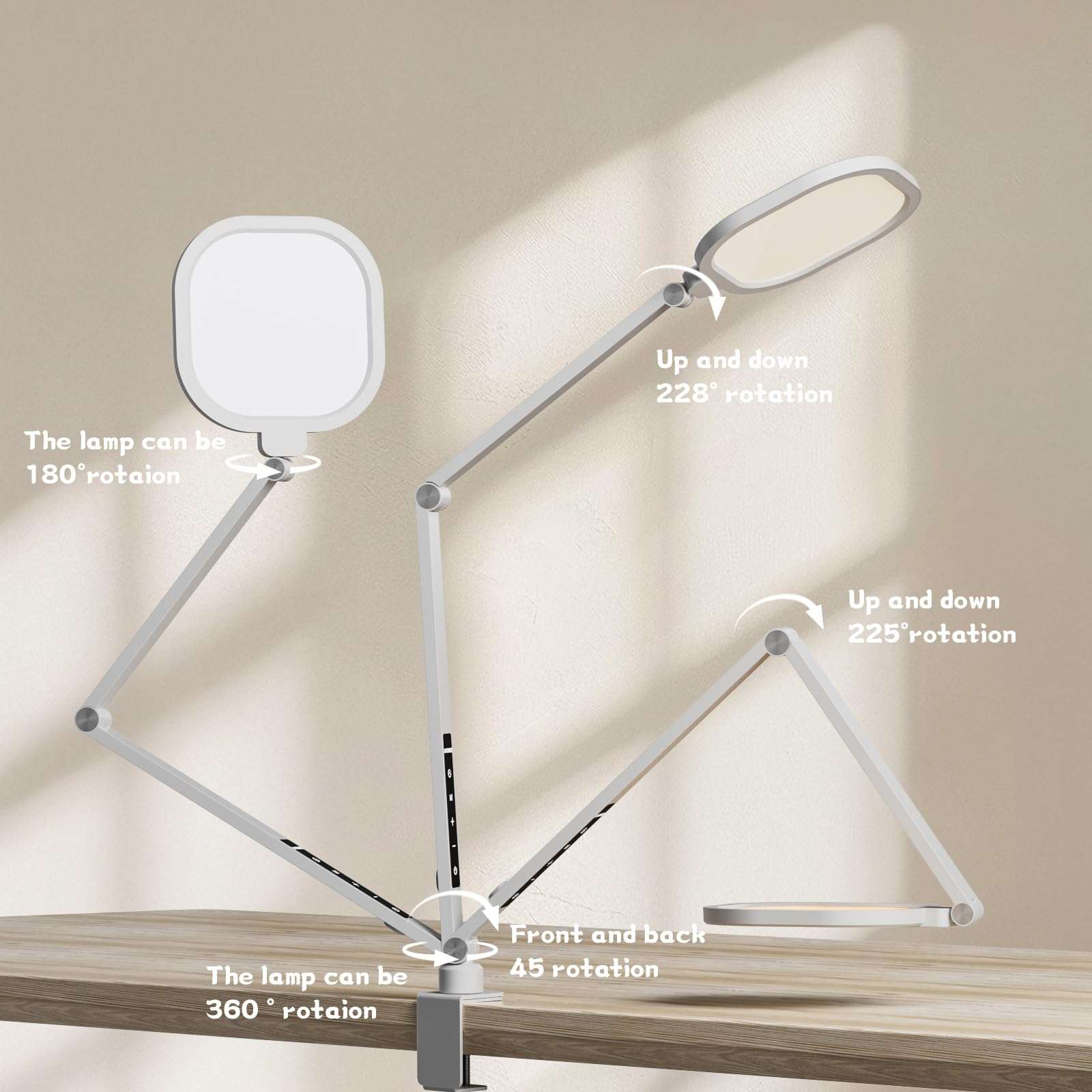 LitONES LED Desk Lamp for Home Office, 15W Desk Light with C- Clamp, Swing Arm, Memory & Timer Function, 1200LM Dimmable Computer Light for Video Calls, Conference, Study (White-Clamp) 4