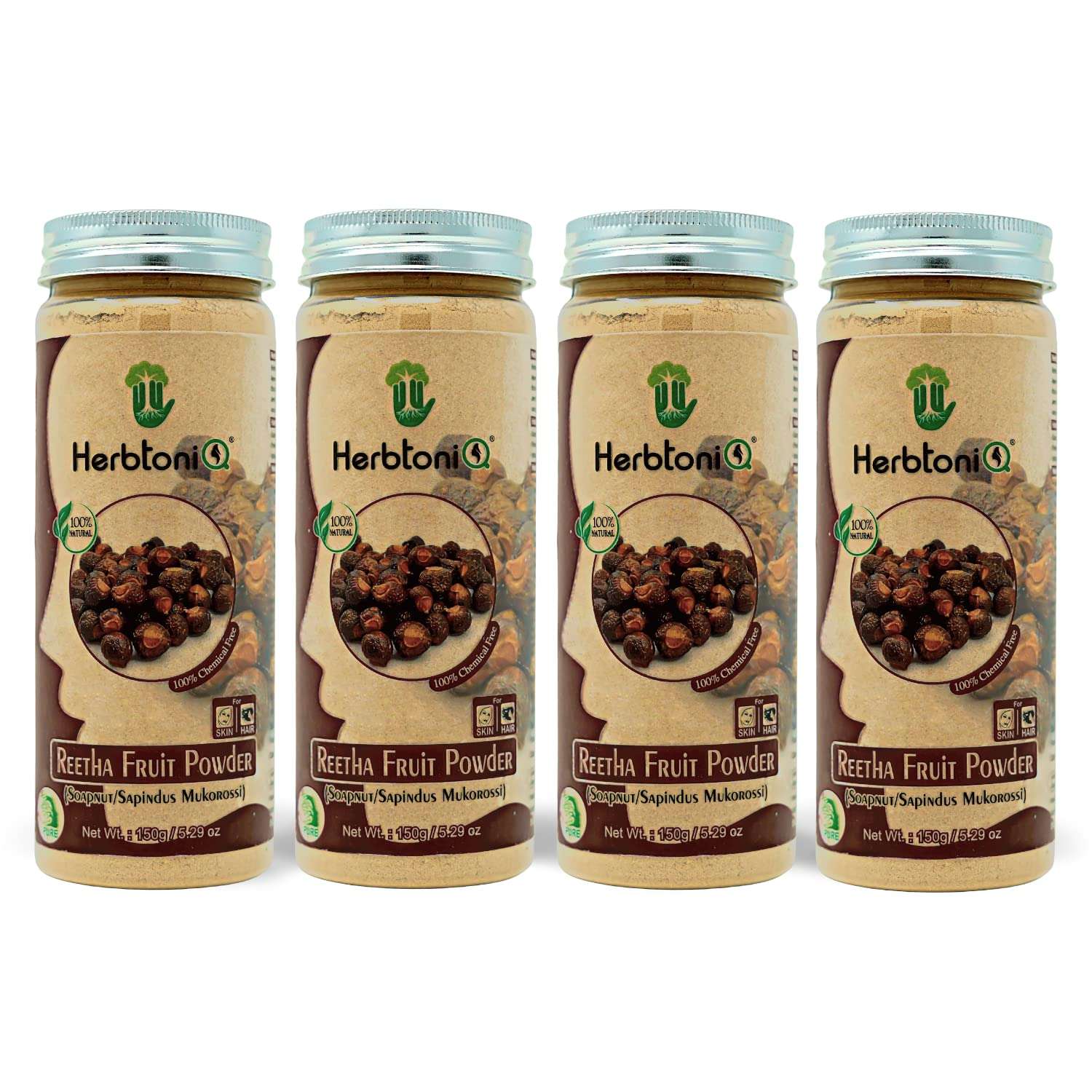 HerbtoniQ 100% Natural Reetha Fruit Powder (Soapnut/sapindus Mukorossi) For Hair Pack 150g (Pack of 4) 1