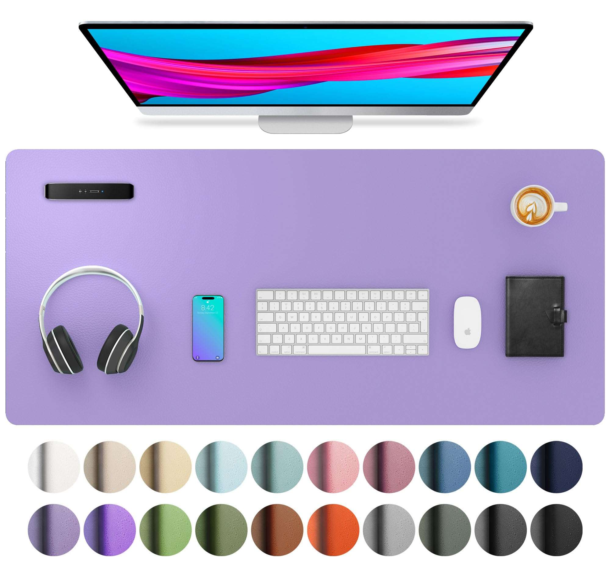 Aothia Leather Desk Pad Protector, Mouse Pad, Office Desk Mat, Non-Slip PU Leather Desk Blotter, Laptop Desk Pad, Waterproof Desk Writing Pad for Office and Home (36" x 17", Lavender) 1