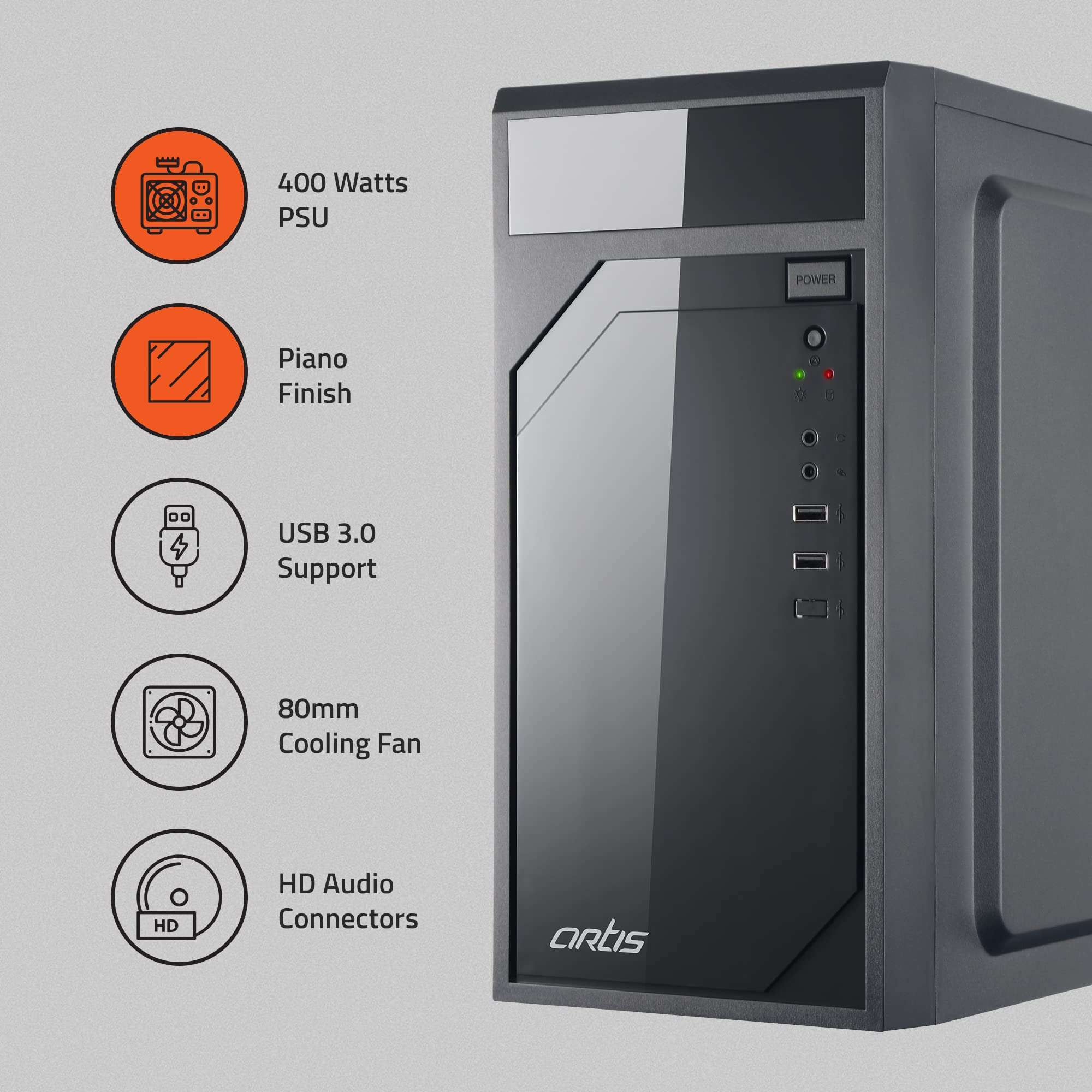 Artis 2620 3.0 C Computer Cabinet Support Micro ATX Motherboard, 1 x 80mm Fan with 400W Power Supply 3
