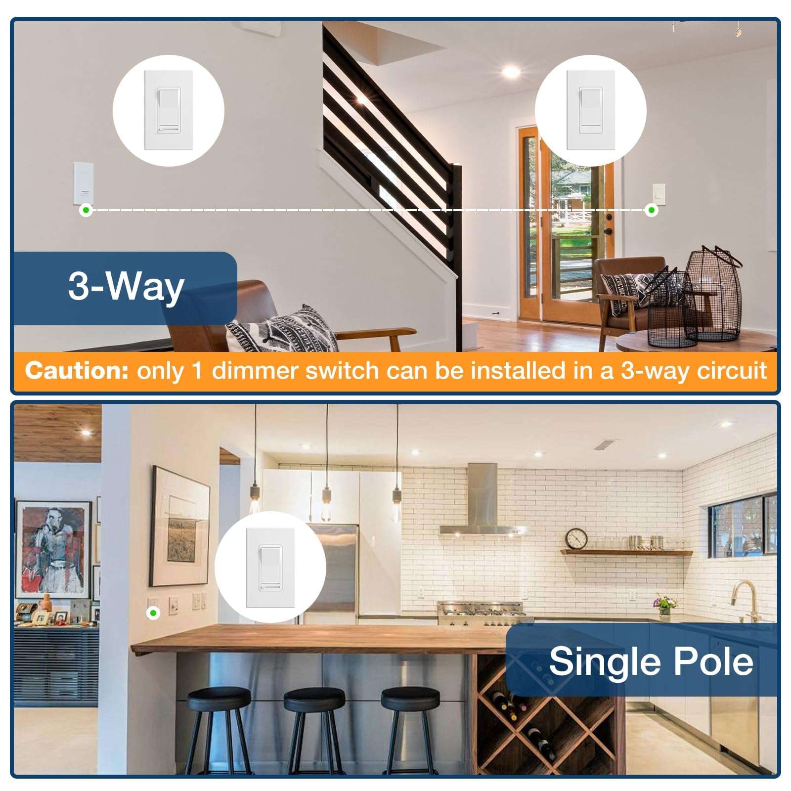 Amico 6 Pack Dimmer Light Switch & Amico 6 Pack 2 Inch 5CCT LED Recessed Lighting 4