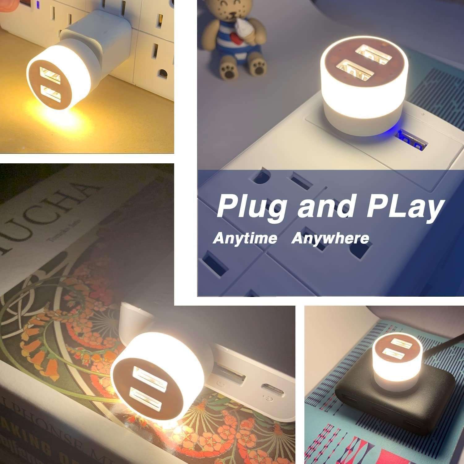 DHULKI Mini 2 in 1 USB Holder Port with Lamp| Portable Home Lights|Mini USB Plugin Lamp|Laptop Light/Desktop Reading Light with Data Cable Protector(1pcs) 4