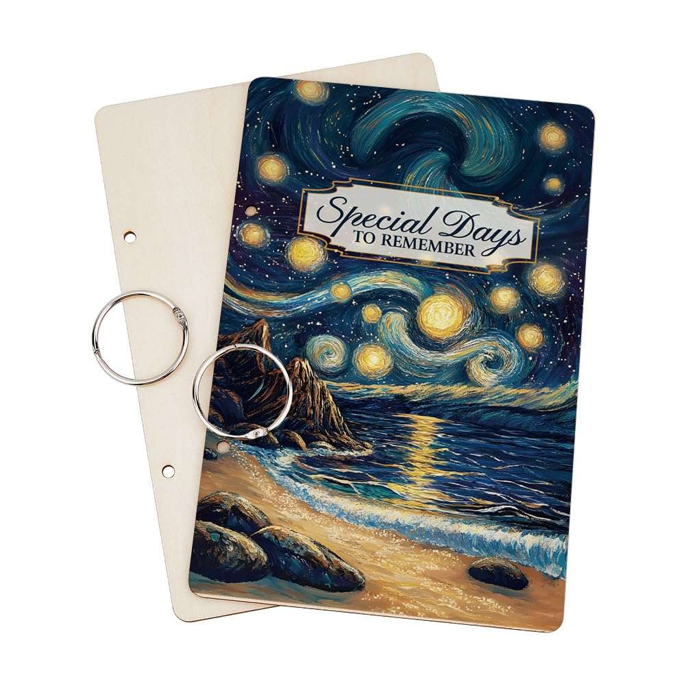SUPERDANT Wooden Card Keeper Binder Special Days to Remember Greeting Card Organizer Postcard Photo Album 2-Rings Cover Dream Beach Birthday Cards Keeper Book Holder Organizer Wedding Keepsake Gifts 3