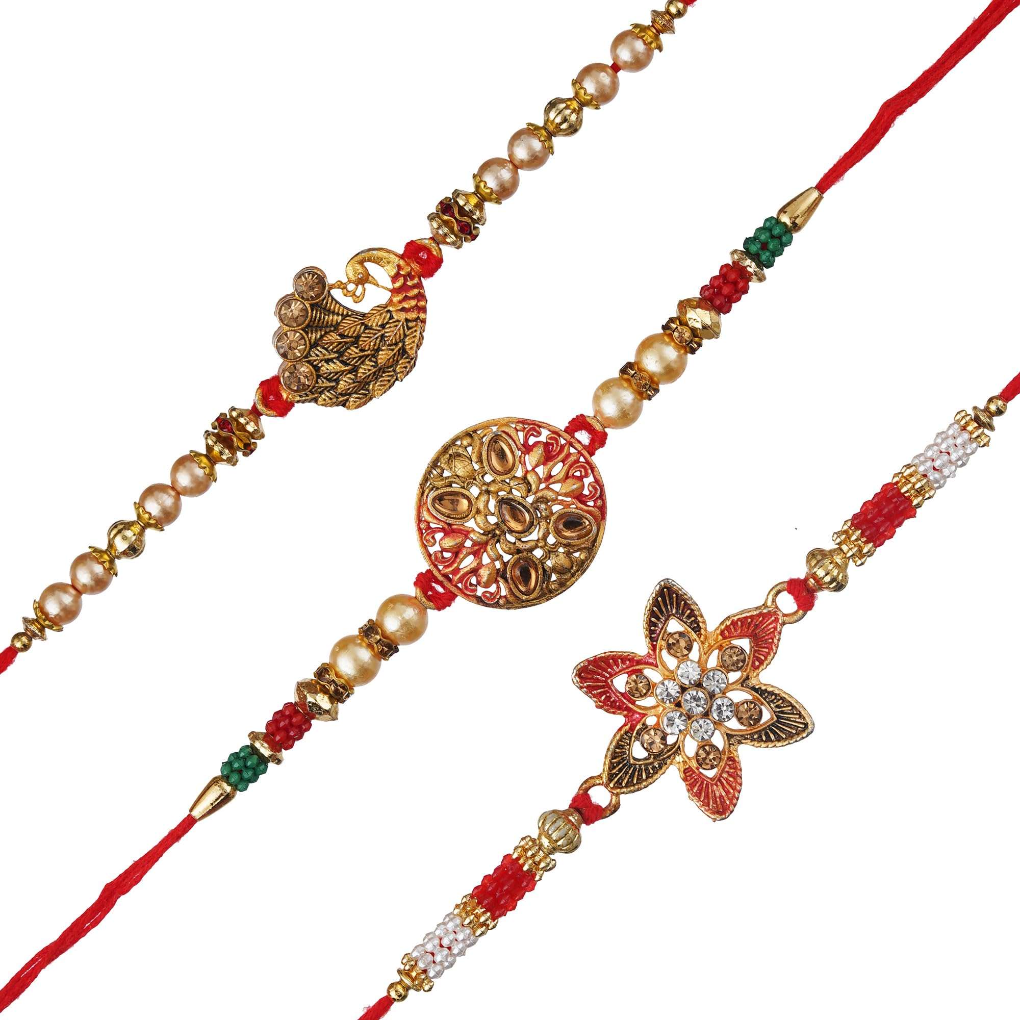 Webelkart New Premium Combo Of 3 Rakhi For Brother, Bhaiya, kids and Bhabhi with Beautiful Rakshabandhan Greetings Card/Bhabhi Lumba Rakhi/Krishna Rakhi/Rakhi Gifts/Peacock Rakhi 1
