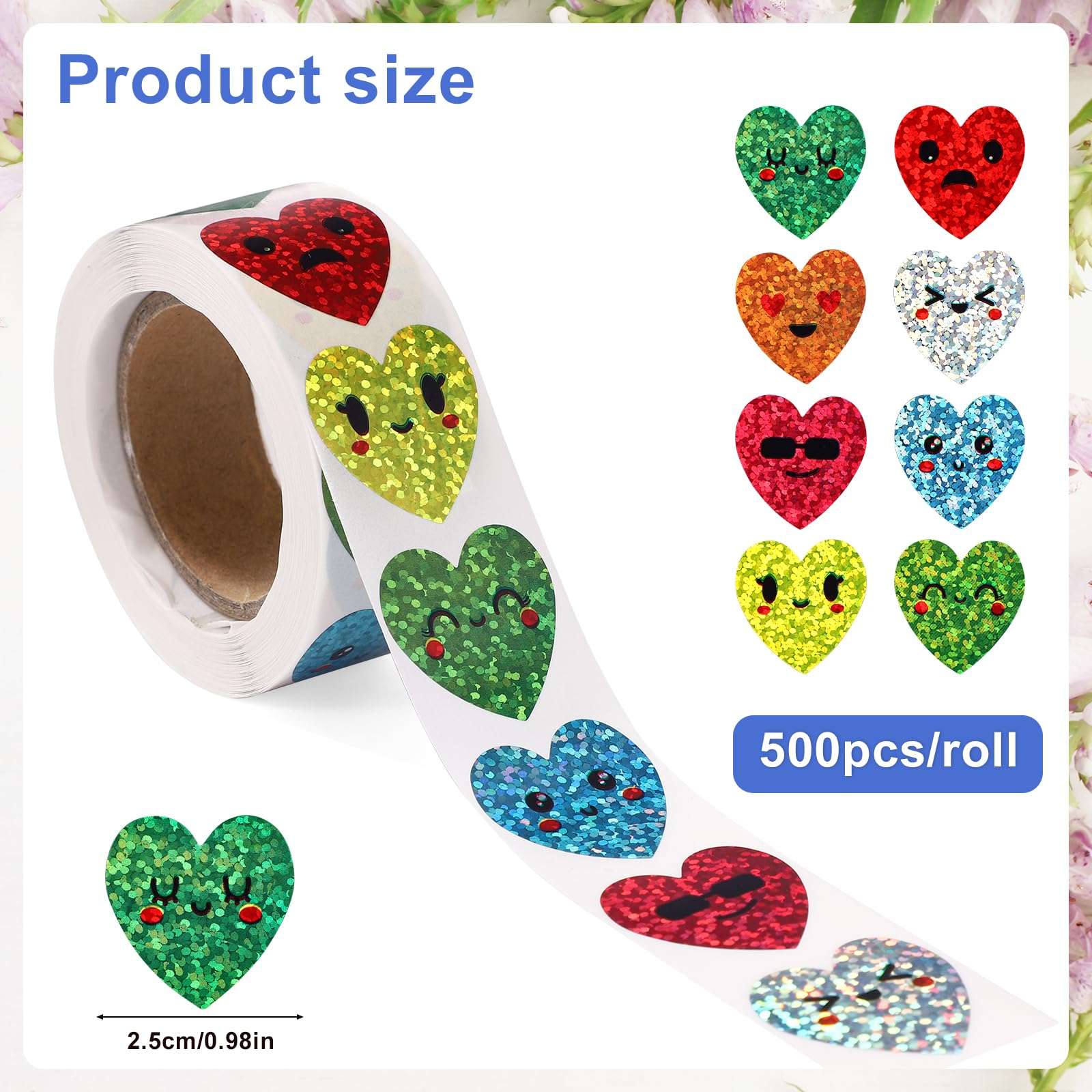 500pcs Foil Heart Stickers, 1 Inch Small Heart Stickers Roll Coated Paper Self Adhesive Behavior Incentive Reward Sticker for Kids Students Teachers Reward Supplies 3