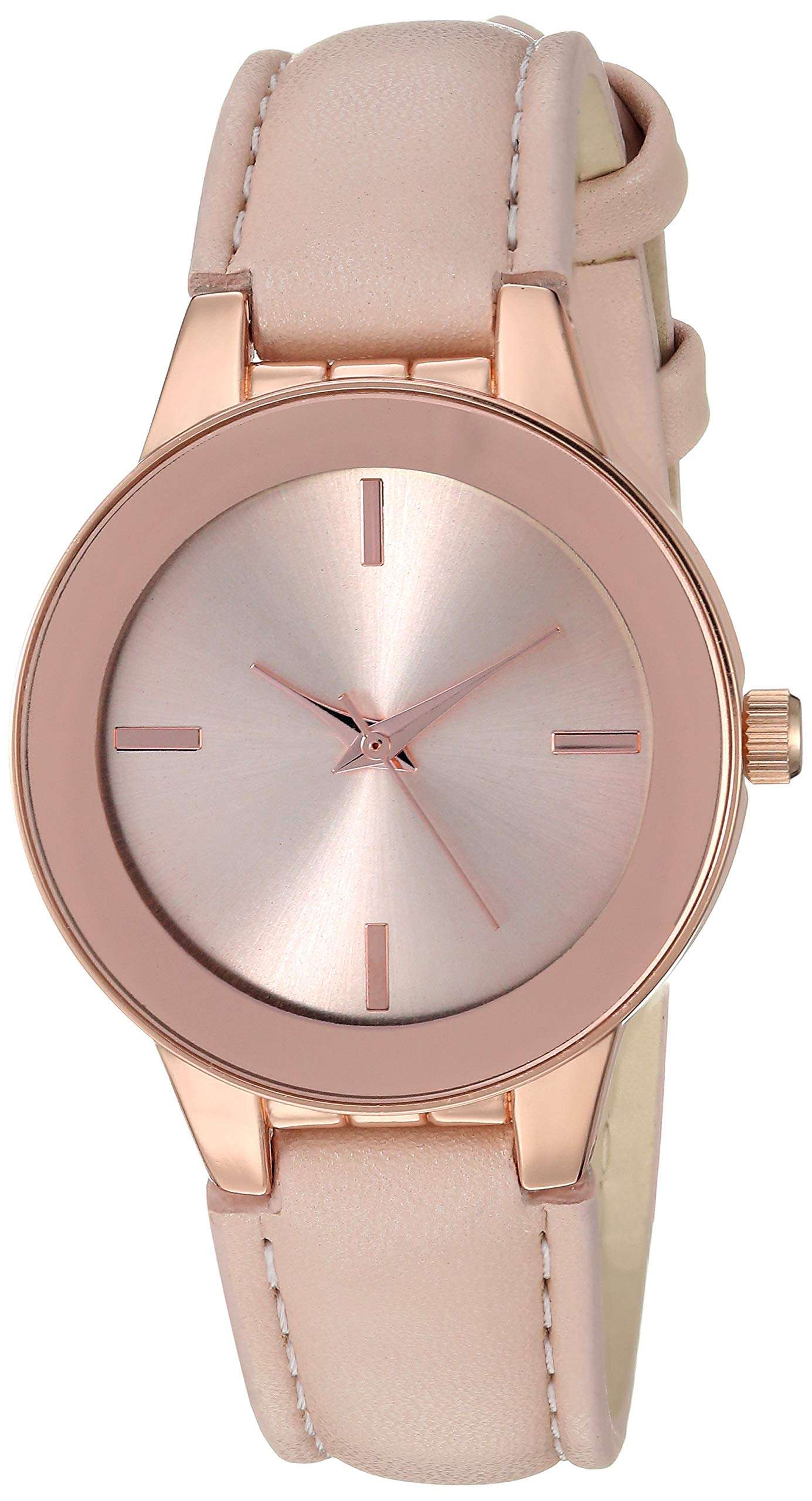 Amazon Essentials Women's Faux Leather Strap Watch, Easy to Read, Rose Gold-Tone, Blush Pink