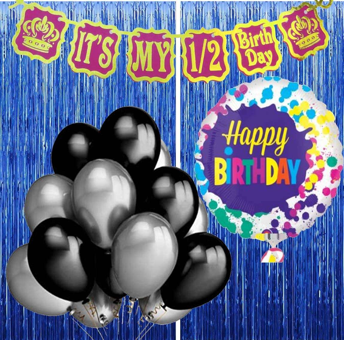 1/2 Birthday Decorations for Boy/Girl with HBD Foil Balloon, 20 Metallic Balloons and Curtains (Pink) 1