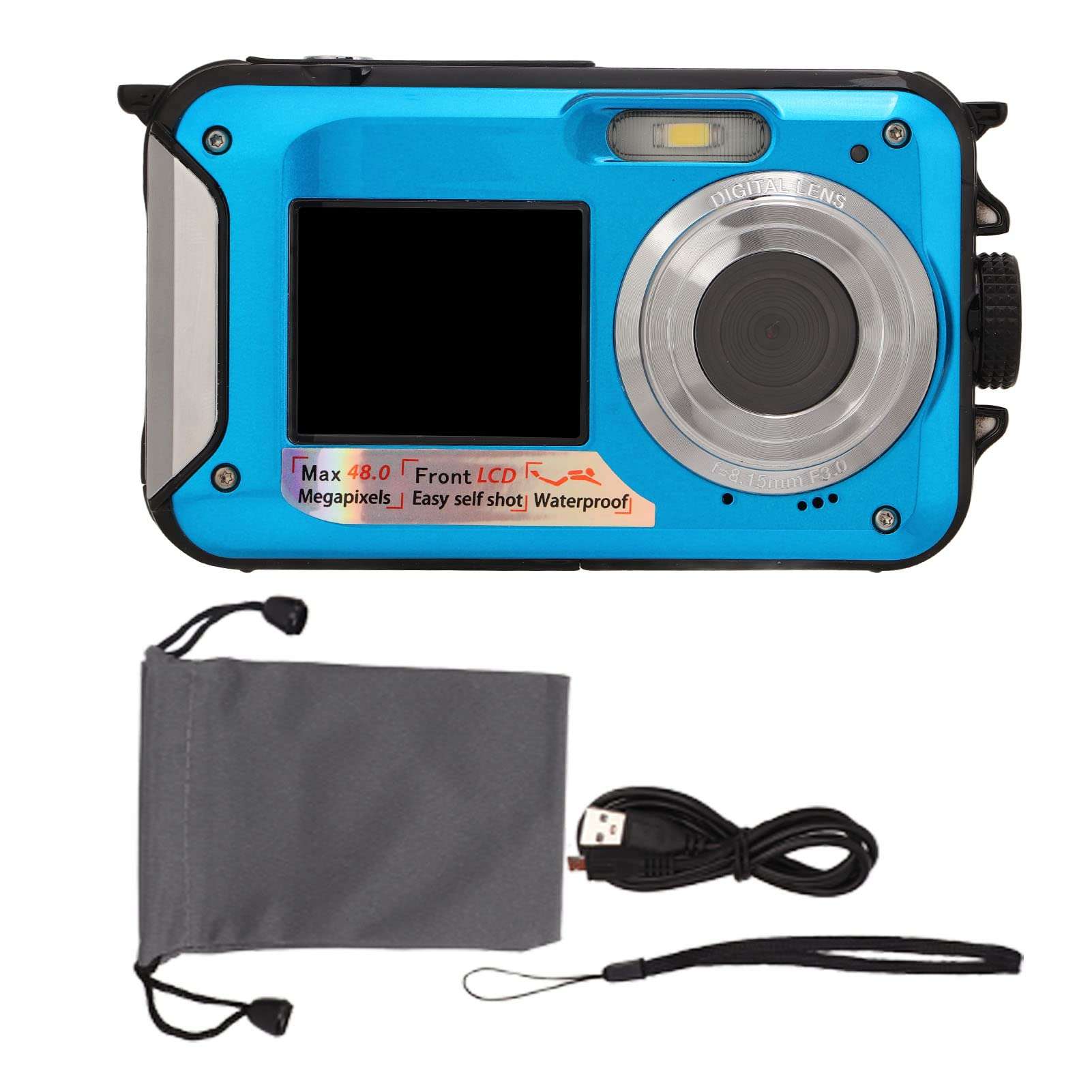 Boxwizard Full HD 2.7K 48MP 10ft Waterproof Underwater Digital Camera 16X Digital Zoom Front Rear Double Screens Waterproof Digital Camera (Blue), Boxwizardzakner1730-13 1