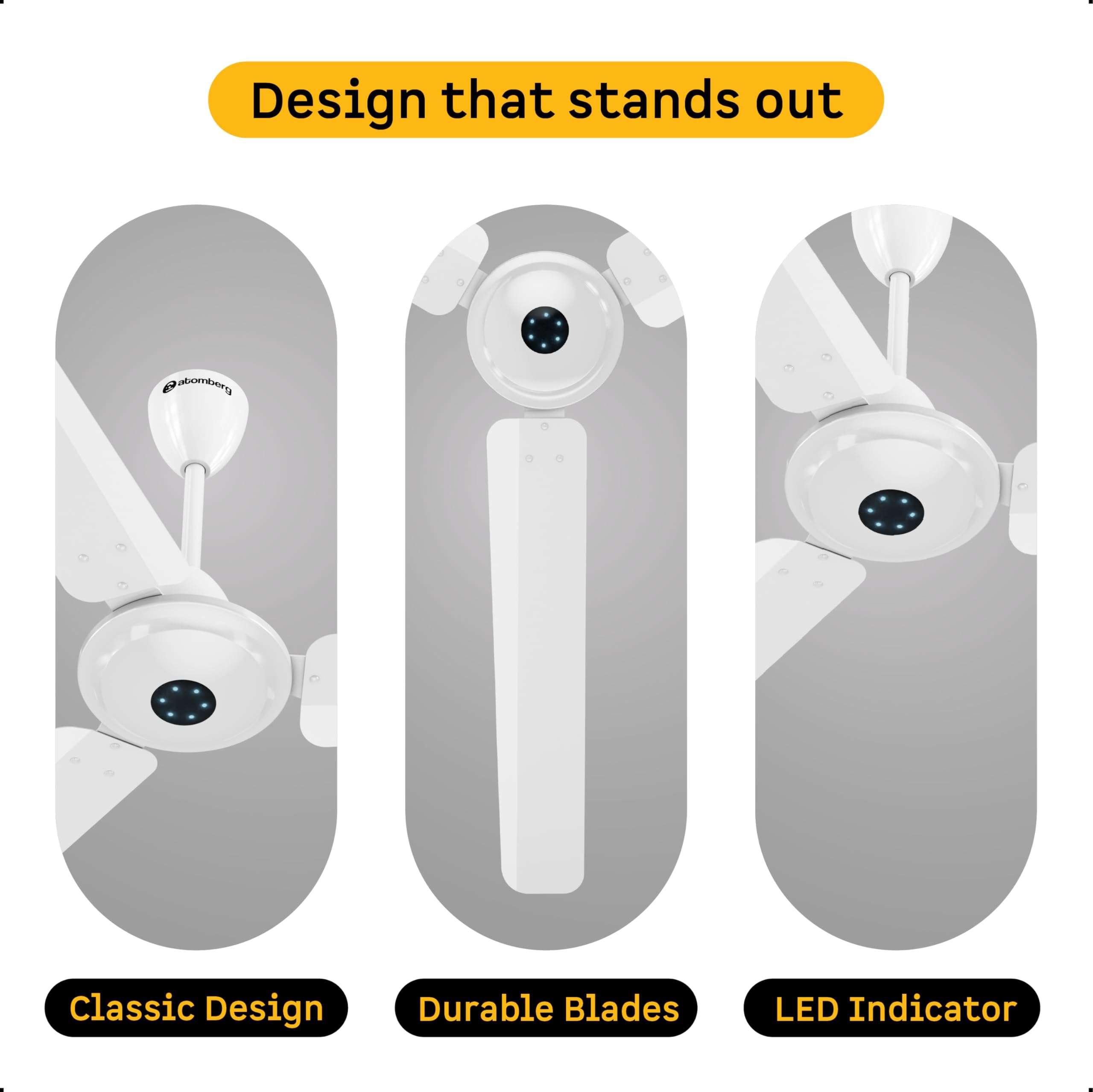 atomberg Ikano 1400mm BLDC Ceiling Fan with Remote | BEE 5 star | High Air Delivery | LED Speed Indicator | Low Noise | Timeless Design with Power Saving | 3 Year Warranty| Gloss White 3