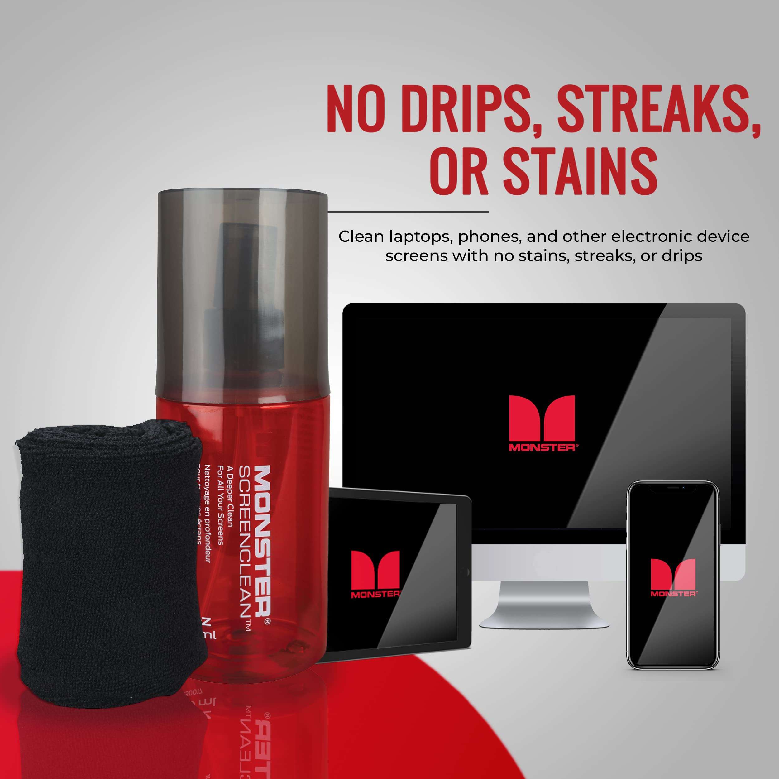 Monster 6.7 oz. Spray Screen Cleaner Kit with Microfiber Cloth for Electronic Devices – Ideal for LED, LCD, OLED, Smart TV, Computer Monitors, Laptops, iPad, and iPhone Screens 5