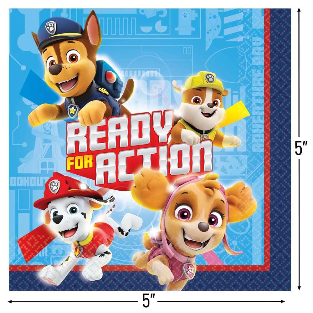 Paw Patrol Adventures Beverage Paper Napkins - 5" x 5" (Pack Of 16), Vibrant & Fun Serviettes - Perfect For Birthdays, Themed Parties & Celebrations 2