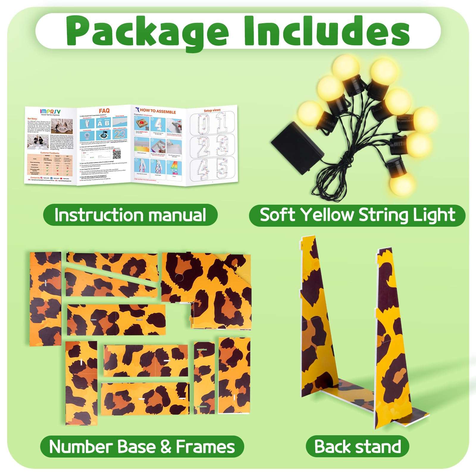 imprsv Marquee Numbers Safari 2nd-Birthday Decorations: 3ft Large Light Up Number 2 Two Wild Birthday Decoration Wild Second Party Decor Balloon Frame 4